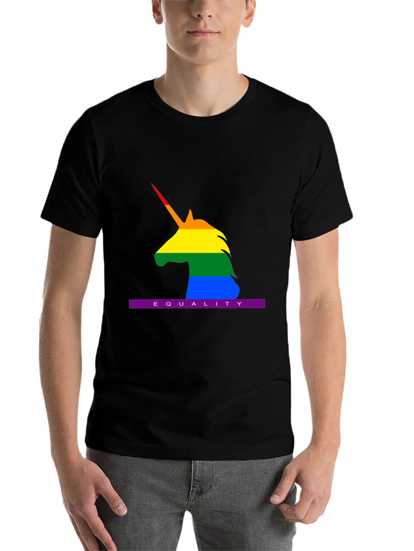 Black Equality Rainbow Unicorn T-Shirt - Pride LGBT view 7