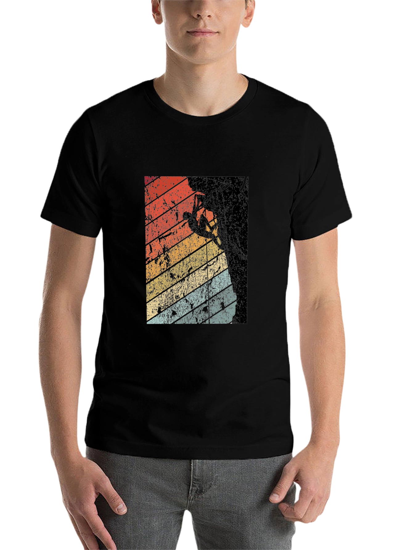 Black Retro Rock Climbing Graphic Tee - Black view 7