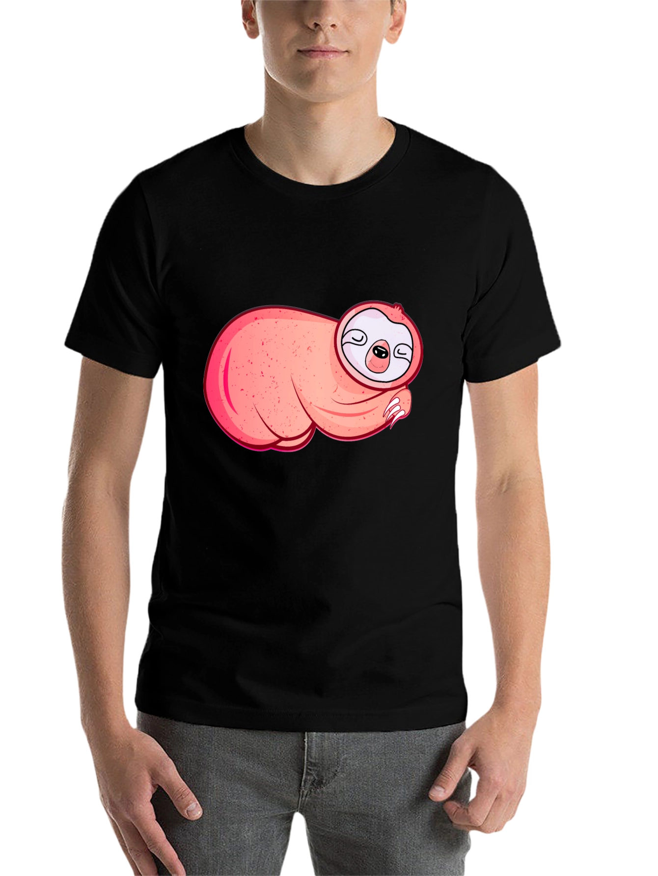 Black Cute Sloth Graphic T-Shirt - Black view 7