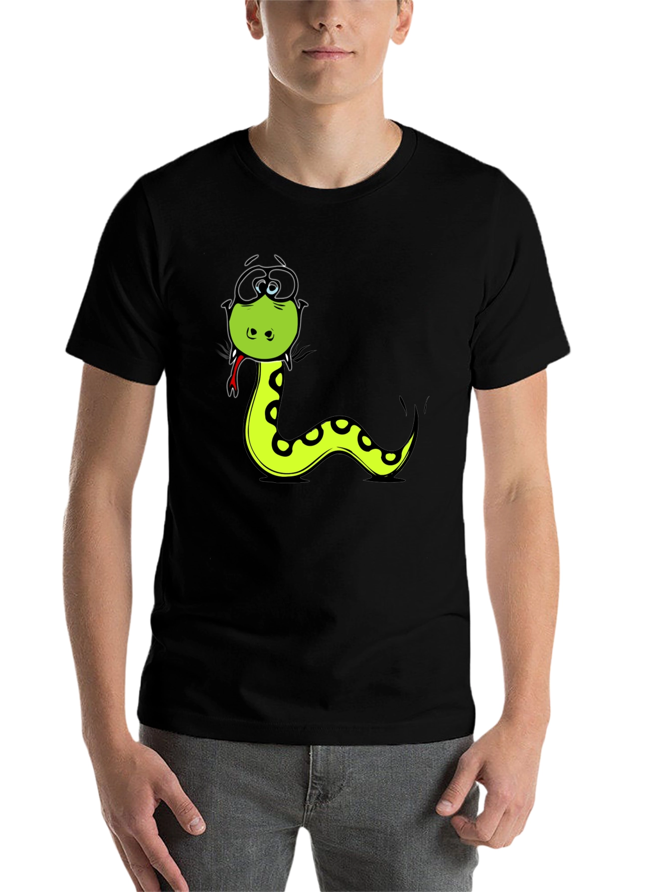 Black Funny Snake Cartoon Graphic T-Shirt view 7