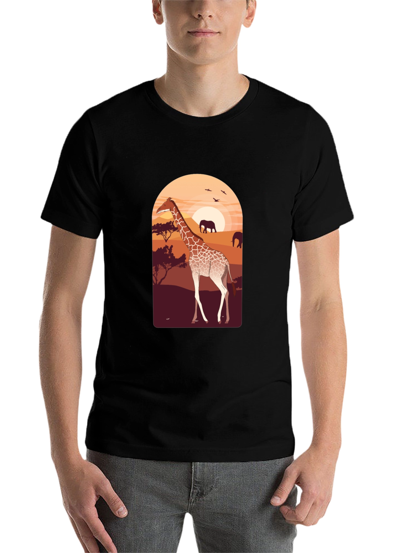 Black Safari Giraffe Graphic Tee - Unisex Black T-Shirt view 7