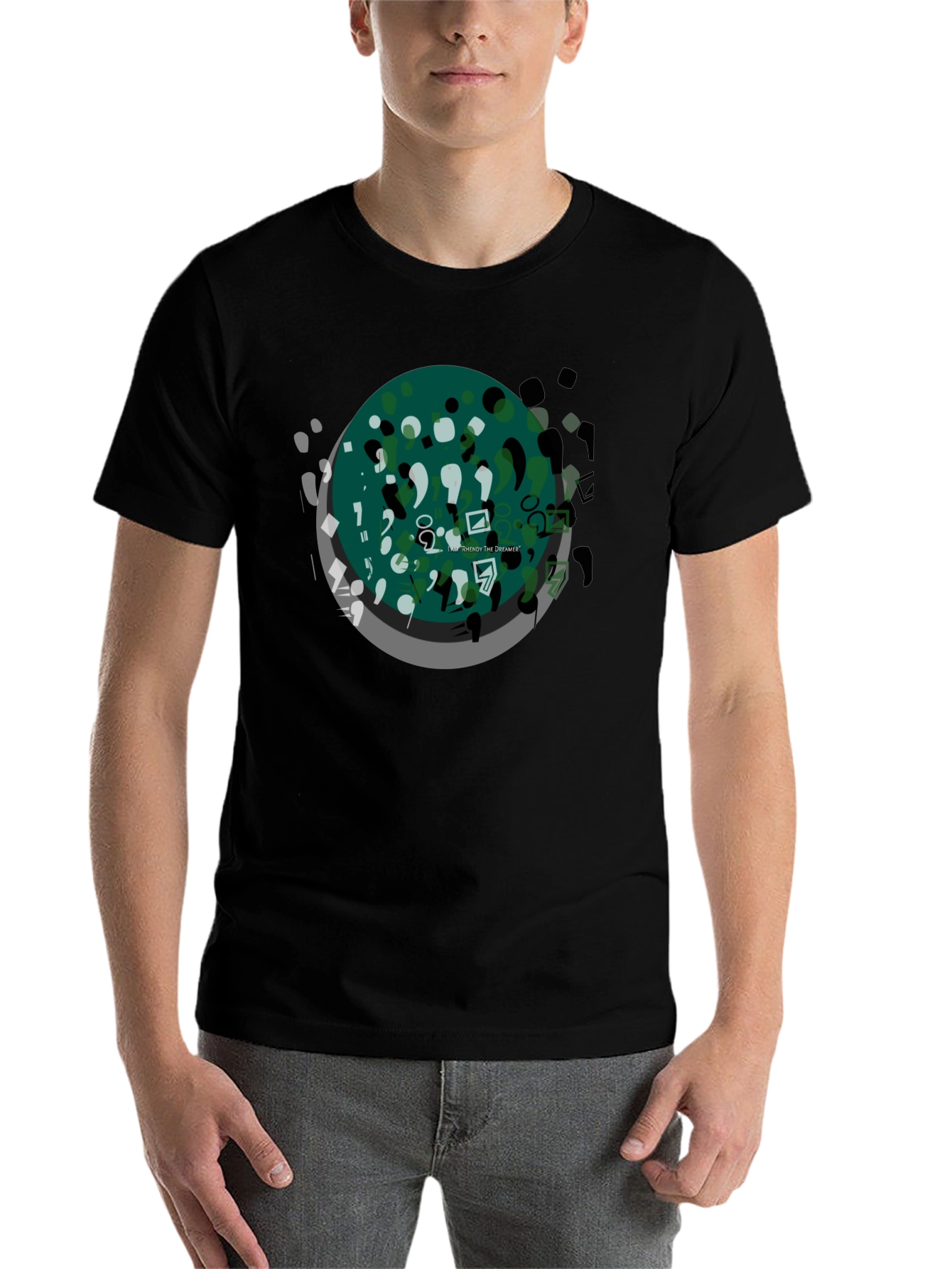 Black Abstract Art Graphic Tee - Black Casual T-Shirt view 7