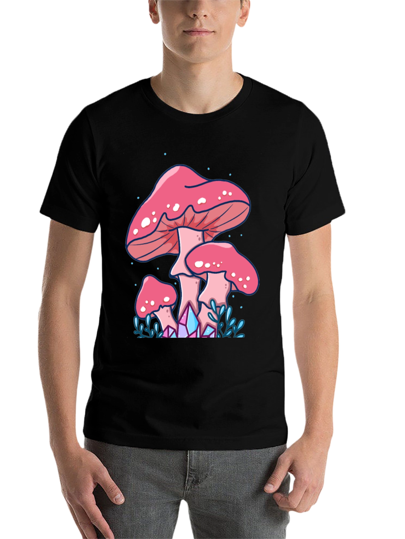 Black Mushroom Graphic Tee - Trippy Forest Design view 7