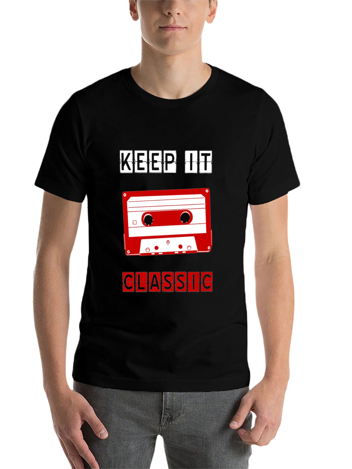 Black Keep It Classic Retro Cassette Tape T-Shirt view 7