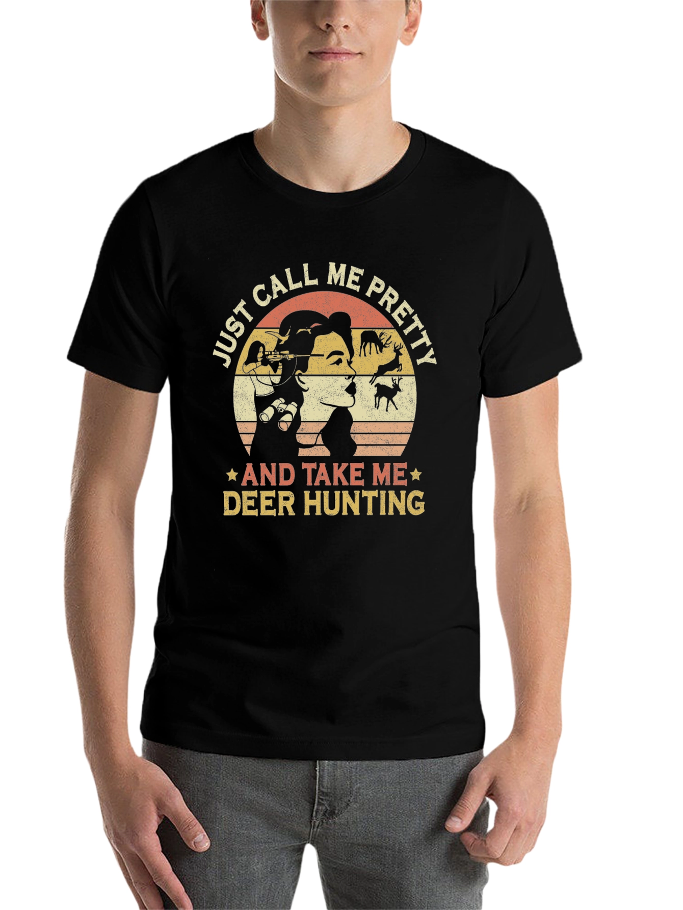 Black Just Call Me Pretty Deer Hunting Graphic Tee view 7
