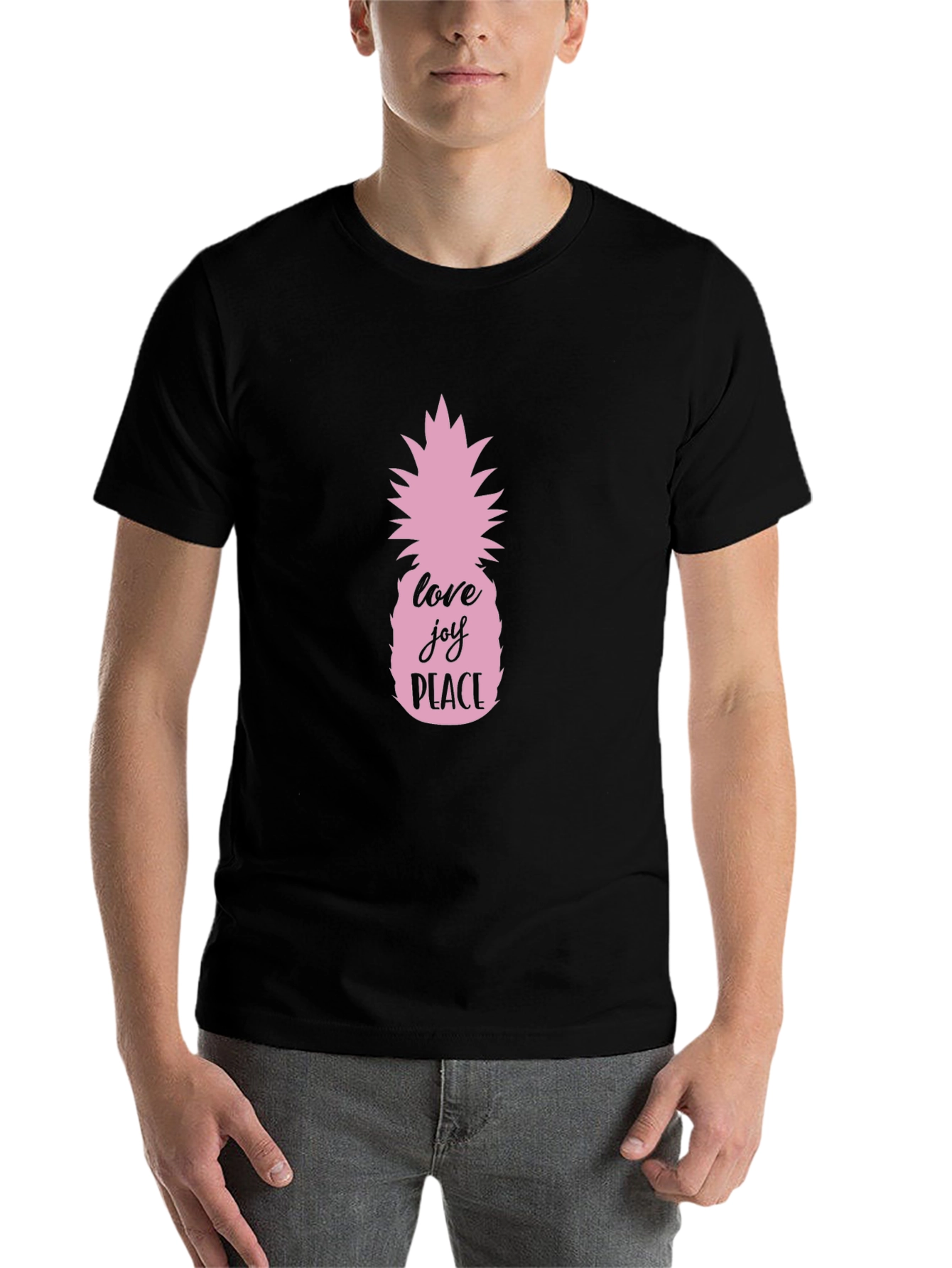 Pink Pineapple Love Joy Peace Black T-Shirt - 7