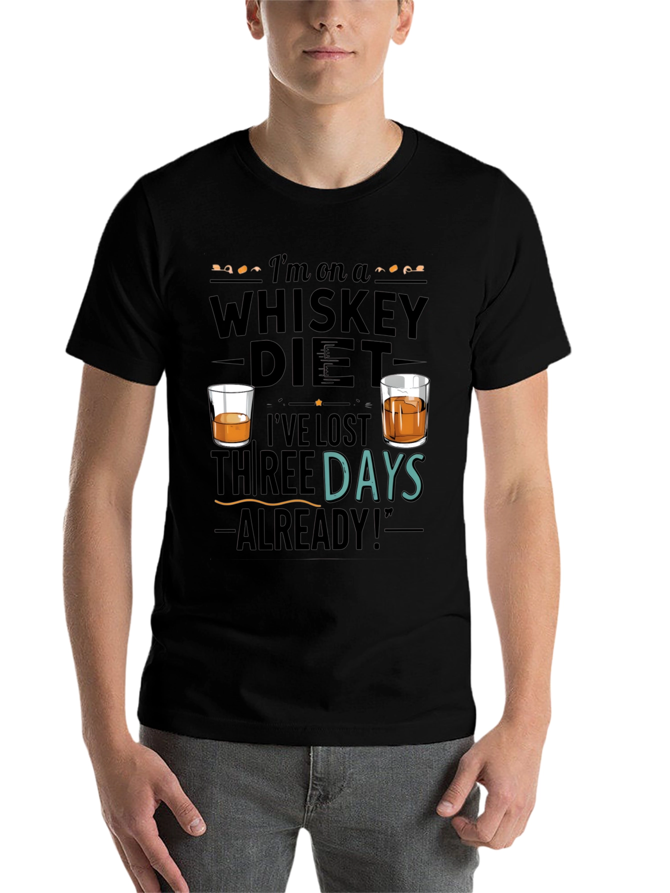 Black Whiskey Diet Funny Graphic T-Shirt view 7