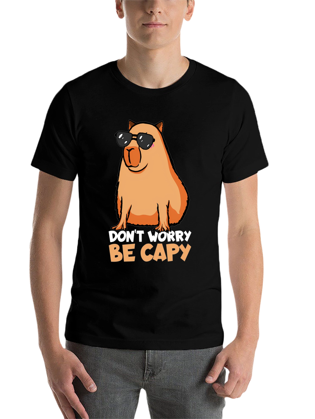 Black Don't Worry Be Capy T-Shirt view 7