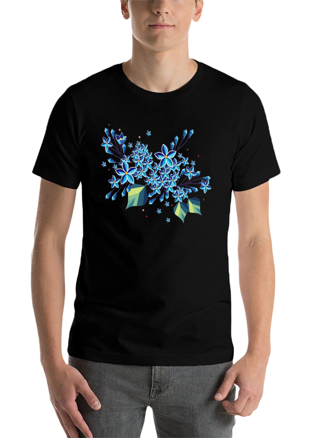 Black Floral Burst Graphic Tee - Modern Geometric Design view 7