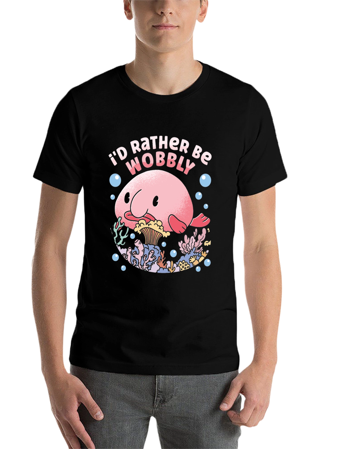 Black I'd Rather Be Wobbly Blobfish Graphic Tee view 7