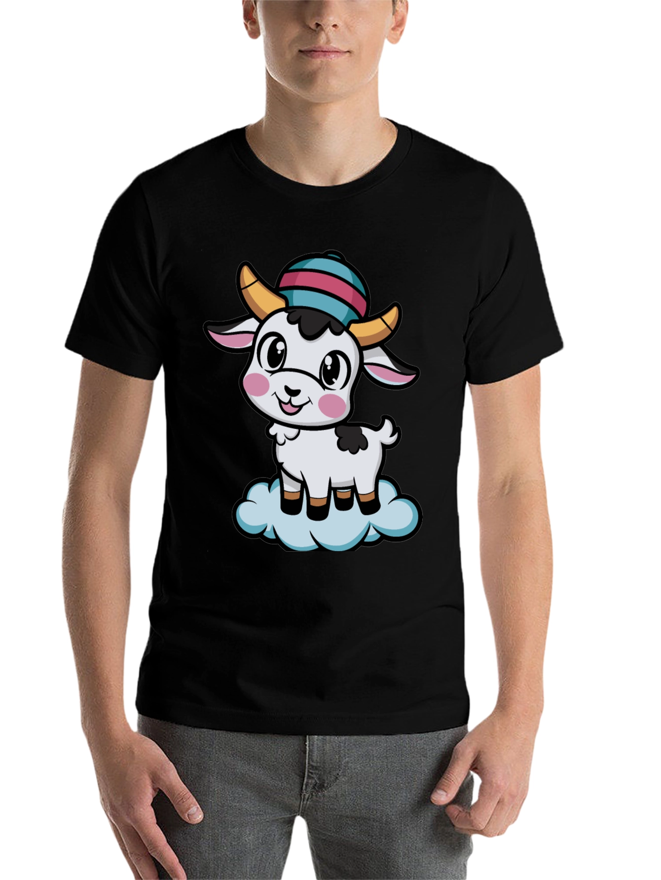 Black Cute Goat Cartoon T-Shirt view 7