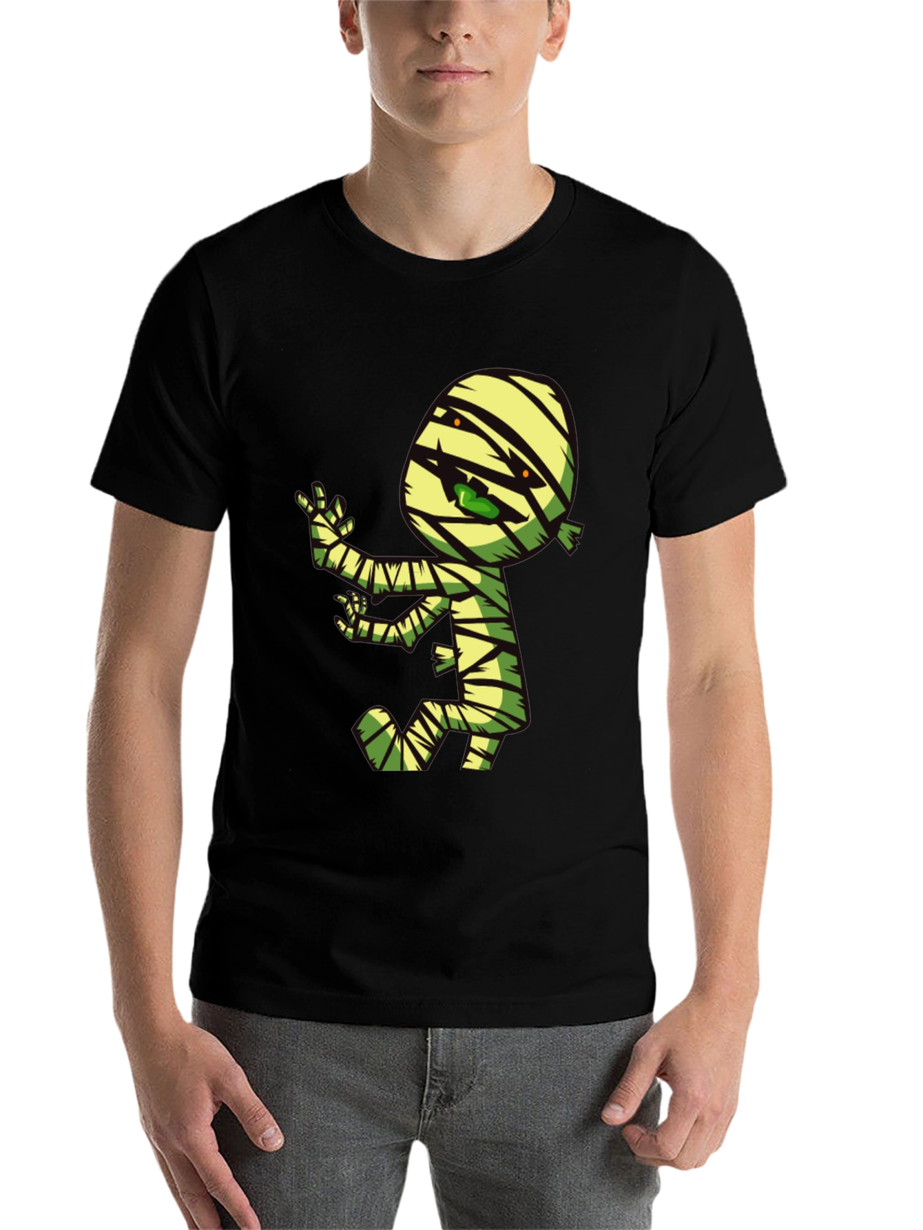 Black Cartoon Mummy Graphic T-Shirt - Spooky Fun! view 7