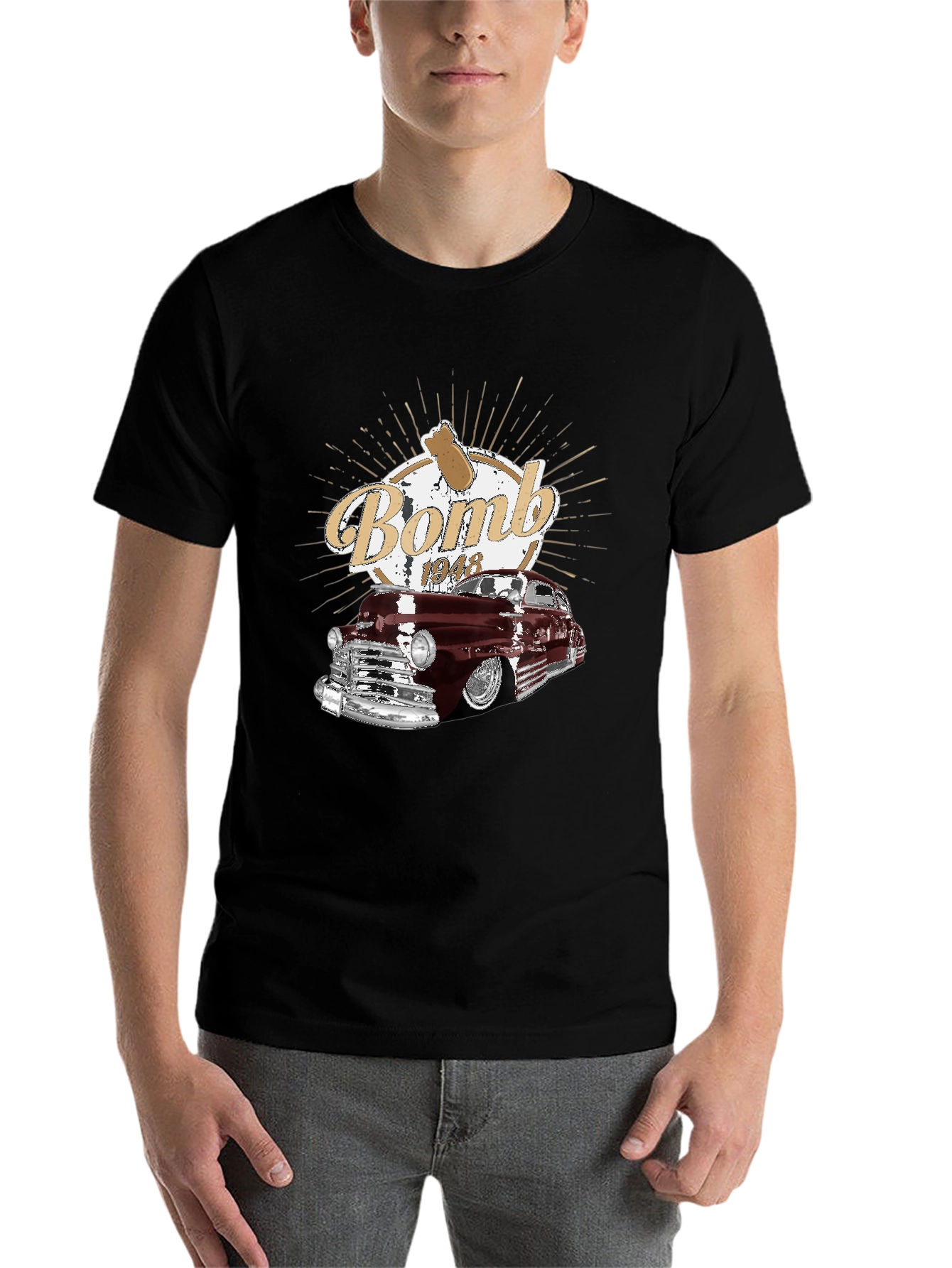 Black Bomb 1948 Car Graphic T-Shirt view 7