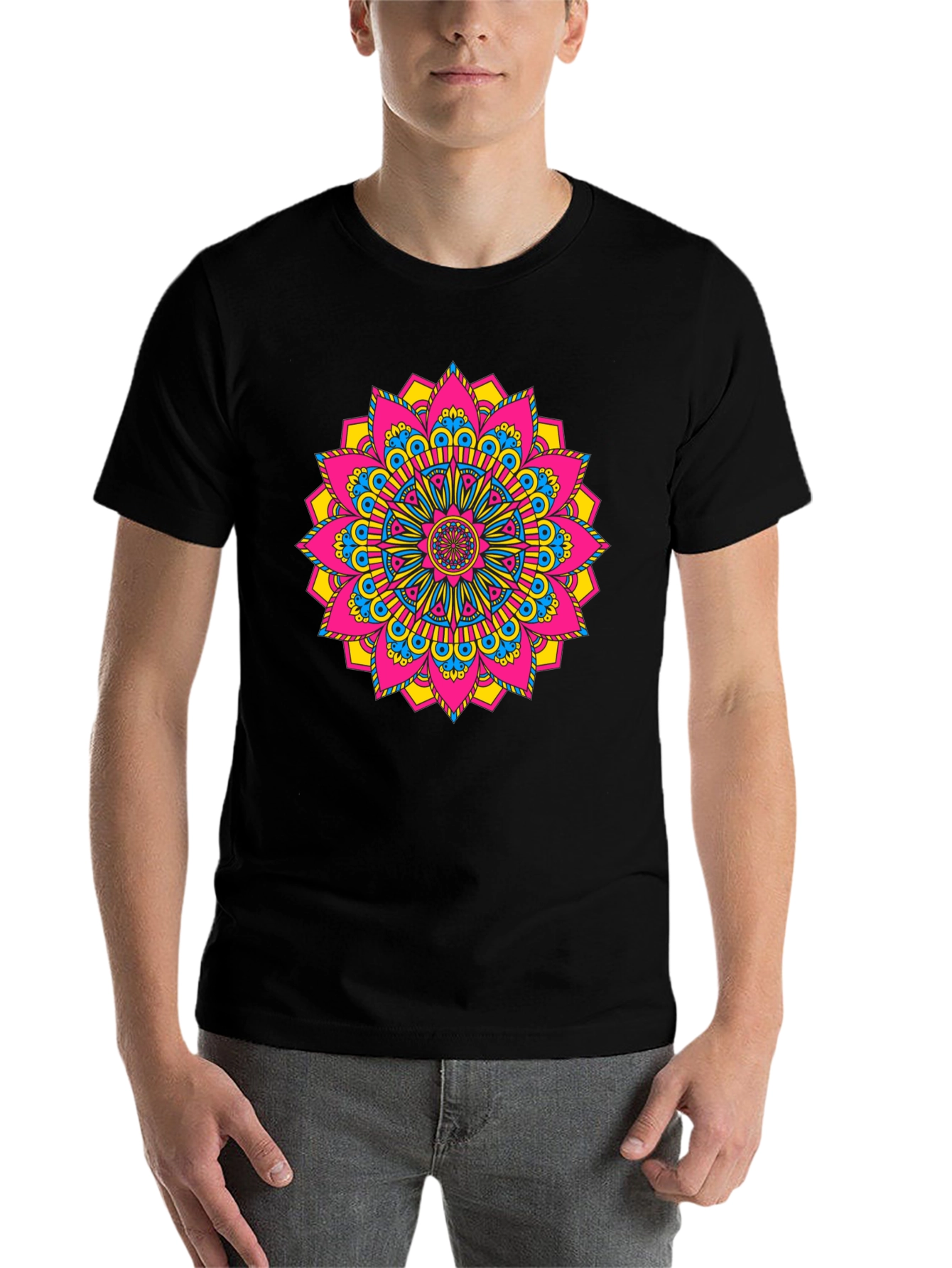 Black Vibrant Mandala Graphic Tee - Black Cotton Blend view 7