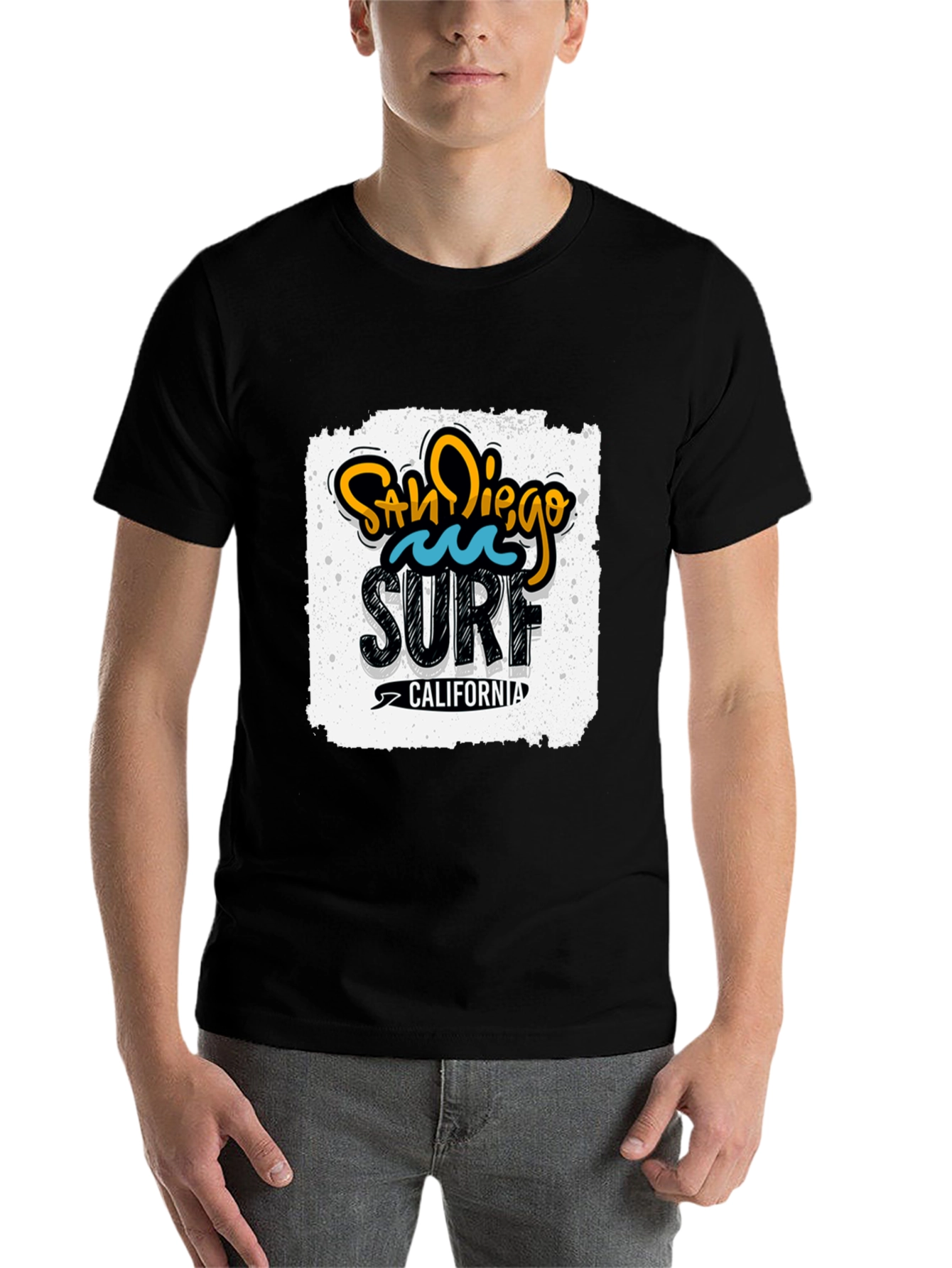 Black San Diego Surf California Graphic Tee - Black Cotton T-Shirt view 7