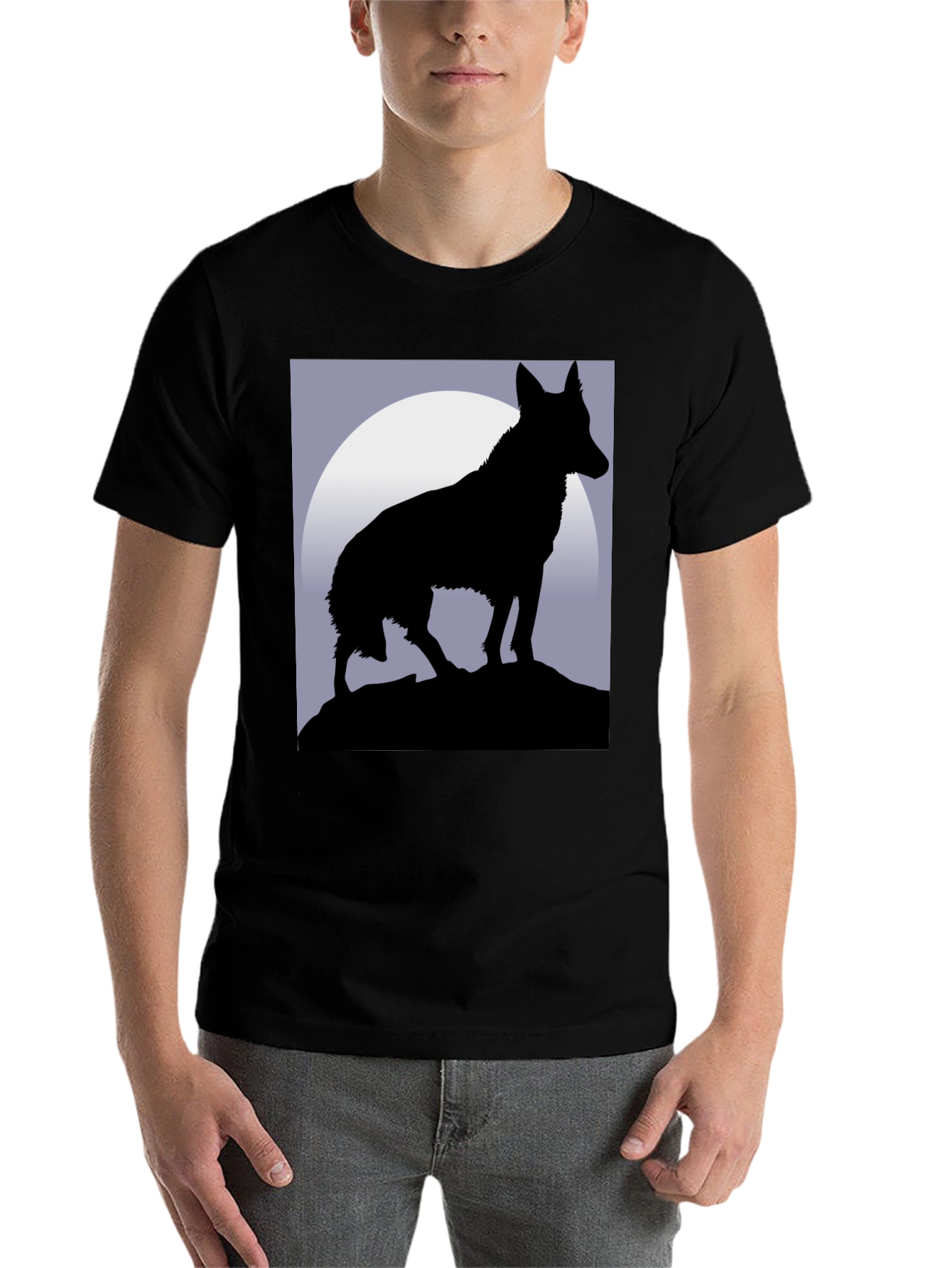 Black Wolf Silhouette Black T-Shirt view 7