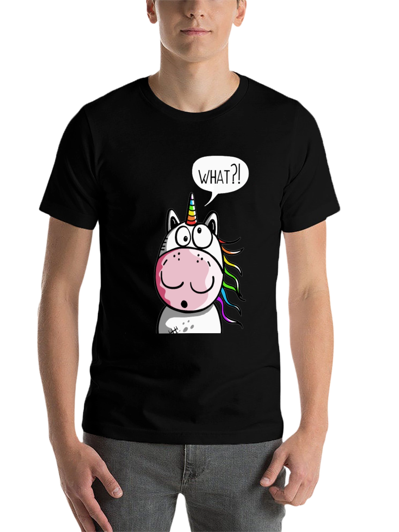 Black Unicorn What?! Graphic Print Black T-Shirt view 7