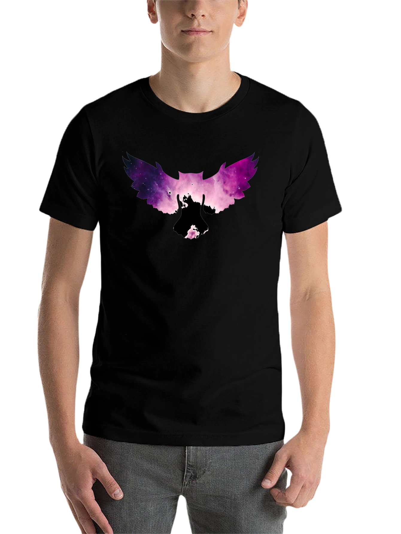 Black Galaxy Owl Graphic Tee - Men's Black T-Shirt view 7