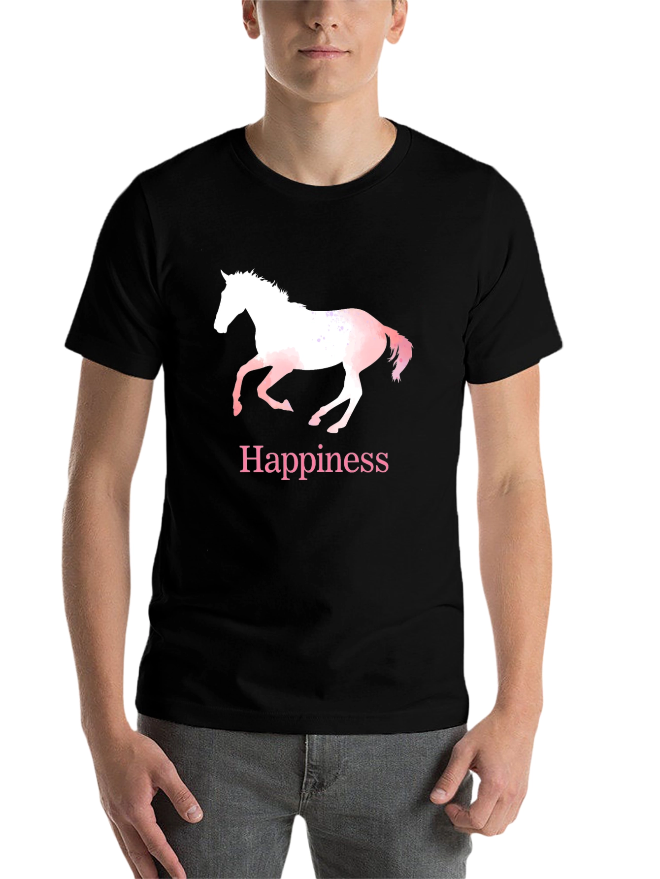 Black Happiness Horse T-Shirt - Black Cotton Tee view 7