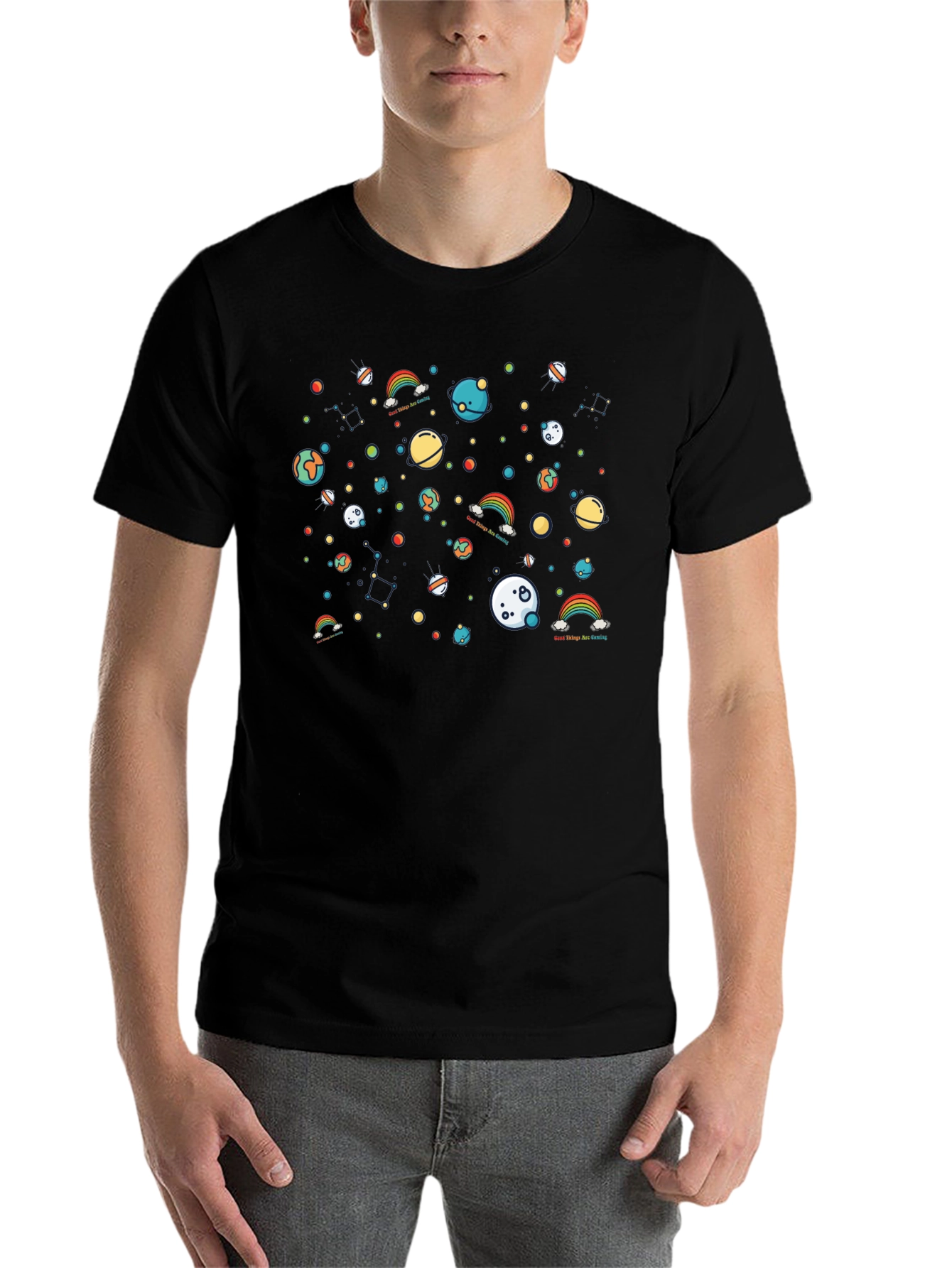Black Cosmic Rainbows Graphic T-Shirt - Soft Cotton Blend view 7