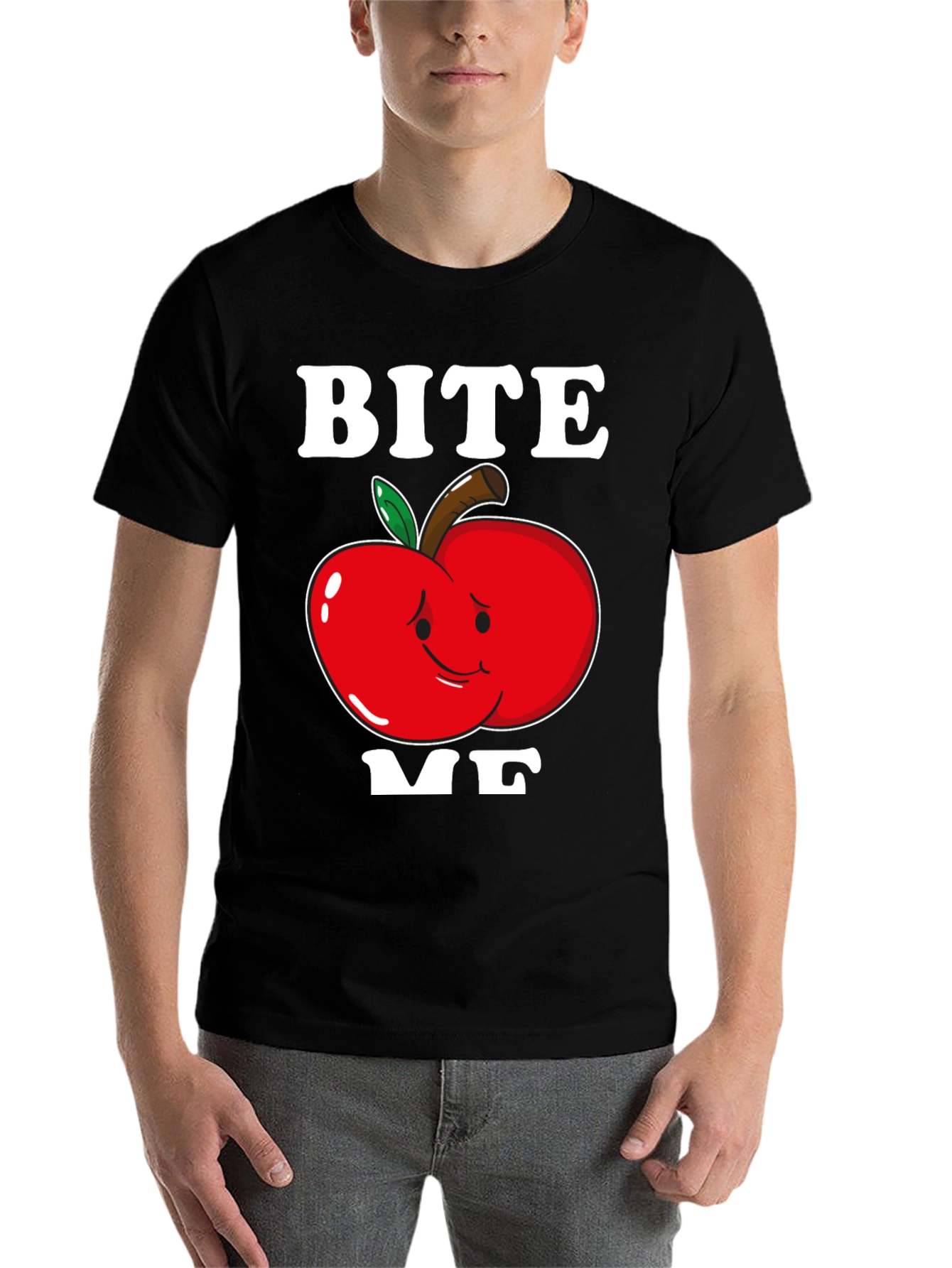 Black Bite Me Apple T-Shirt - Funny Graphic Tee view 7