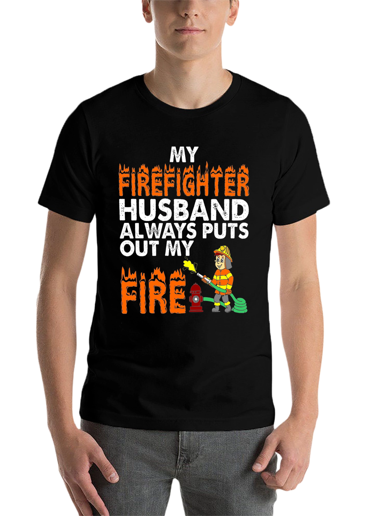 Black Firefighter Husband Graphic Tee view 7