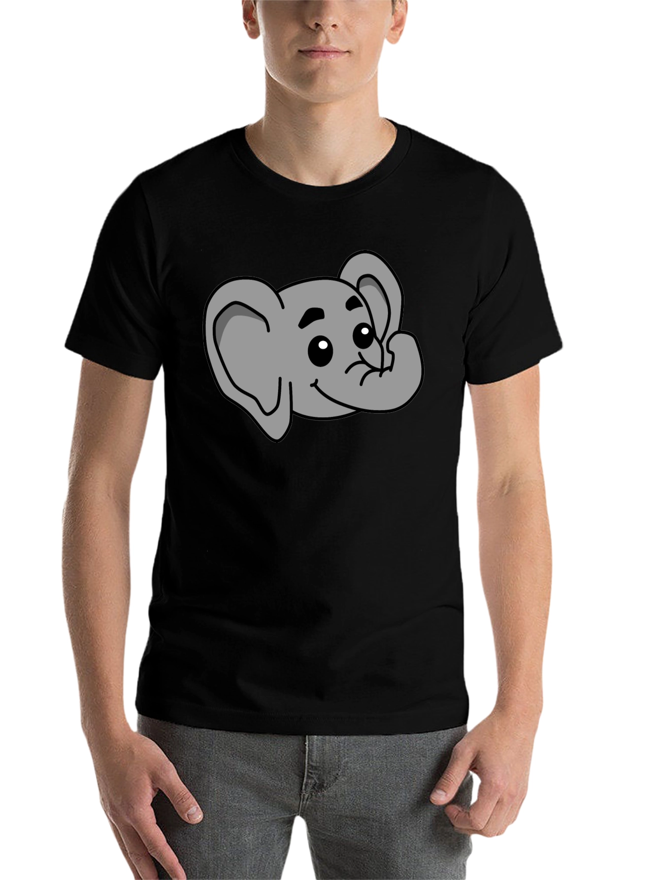 Black Cute Elephant Graphic T-Shirt - Black Cotton Tee view 7