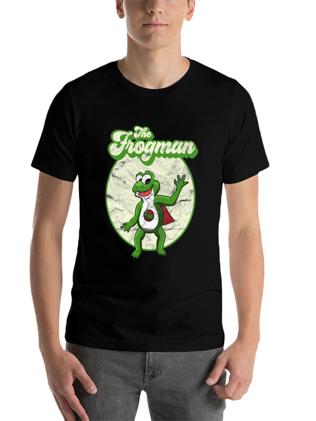Black The Frogman Black T-Shirt - Retro Cartoon Superhero Tee view 7