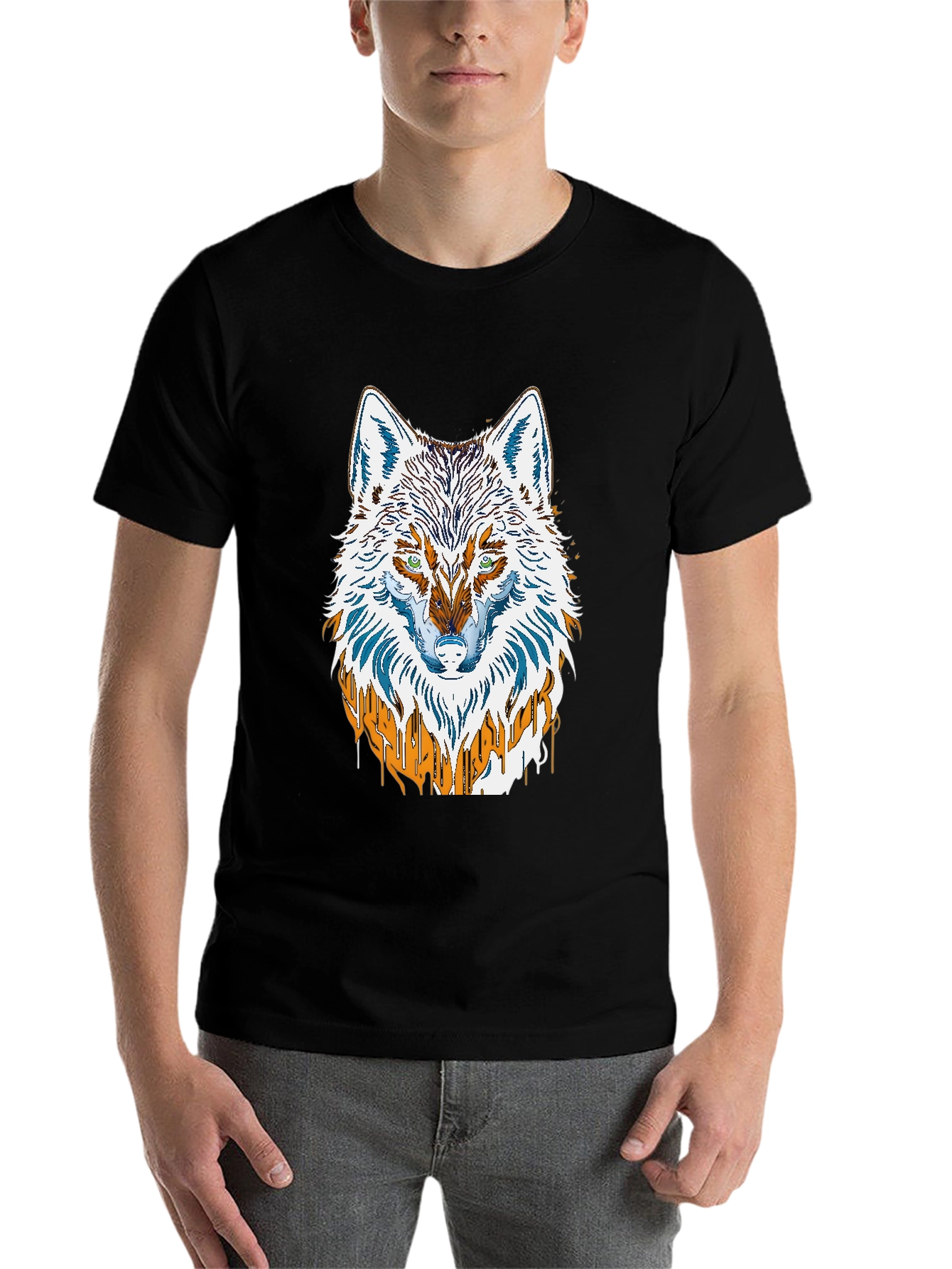 Black Wolf Graphic Print Men's Black T-Shirt view 7