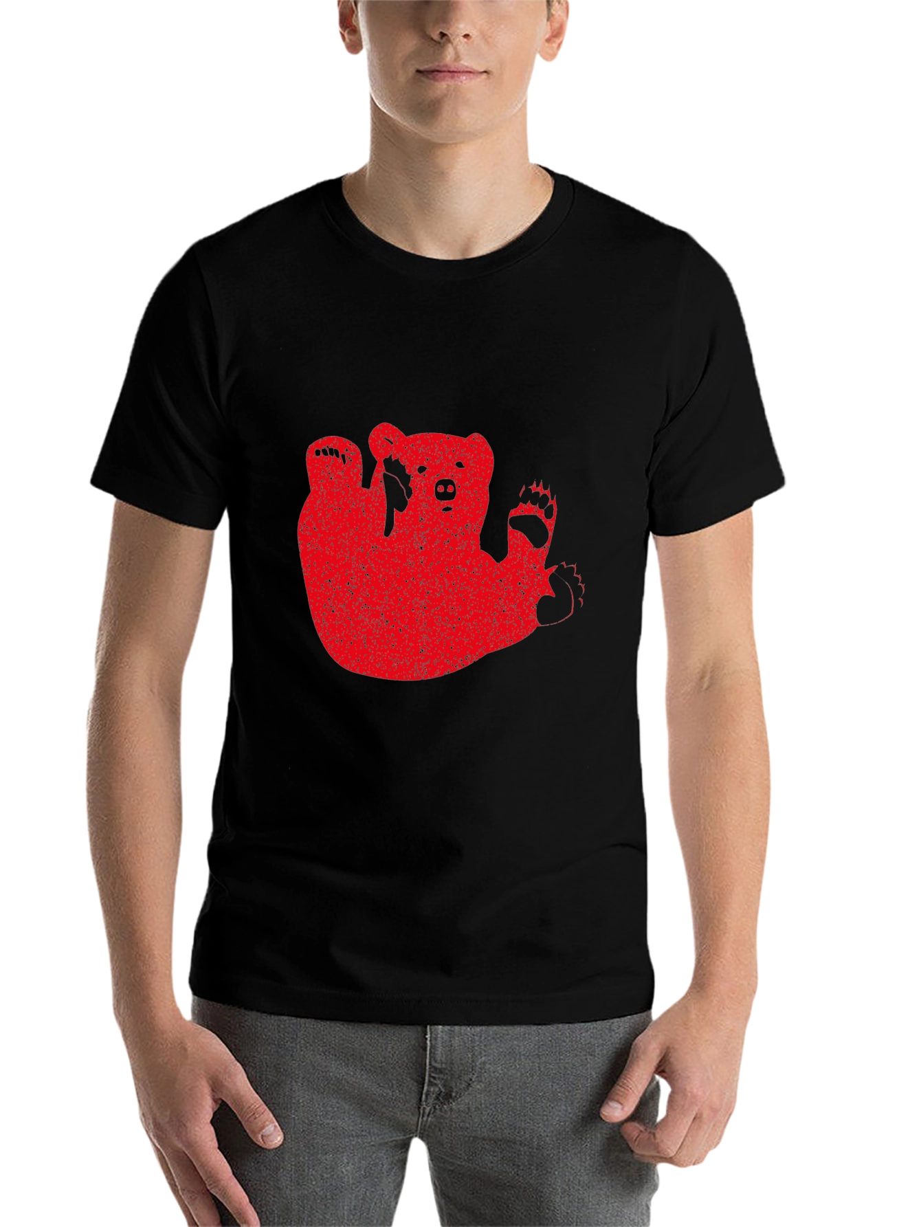 Black Red Bear Graphic Black T-Shirt Casual Wear view 7