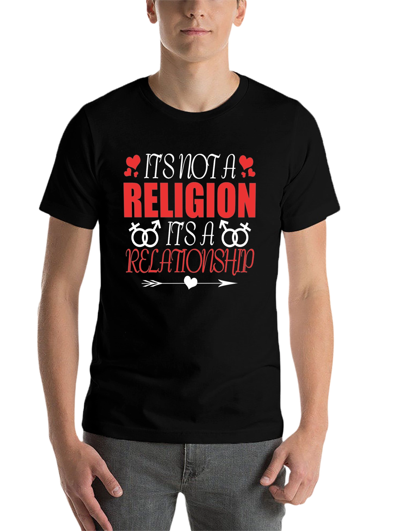 Black It's Not A Religion Relationship T-Shirt view 7