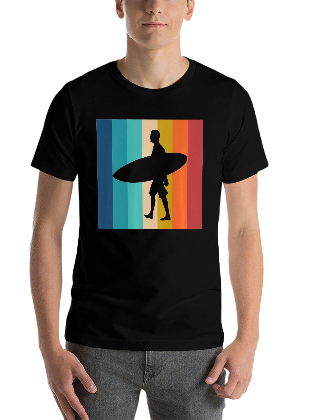 Black Retro Surfer Graphic Tee - Black Cotton T-Shirt view 7
