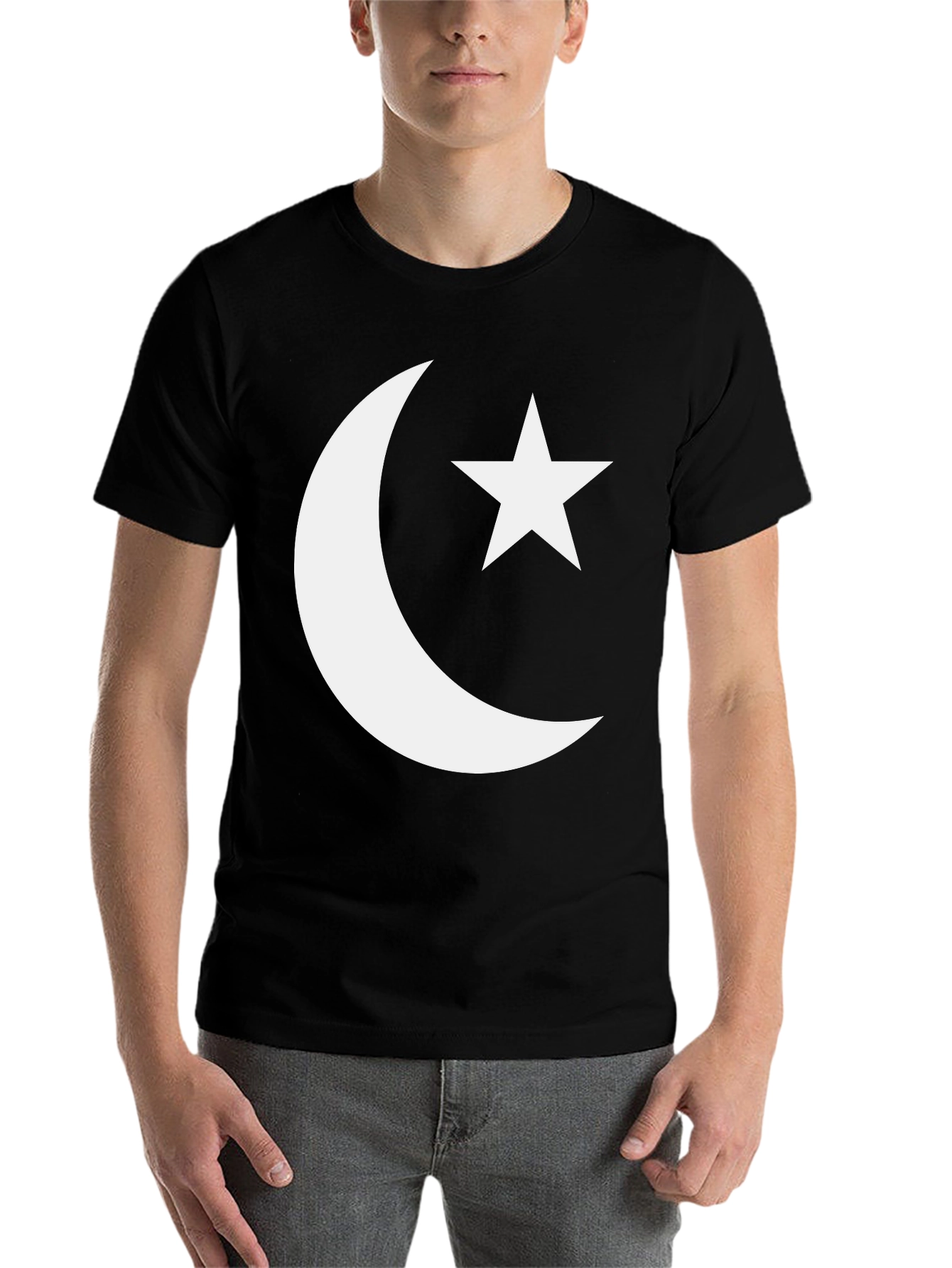Black Crescent Moon & Star Graphic Tee - Black Cotton Blend view 7