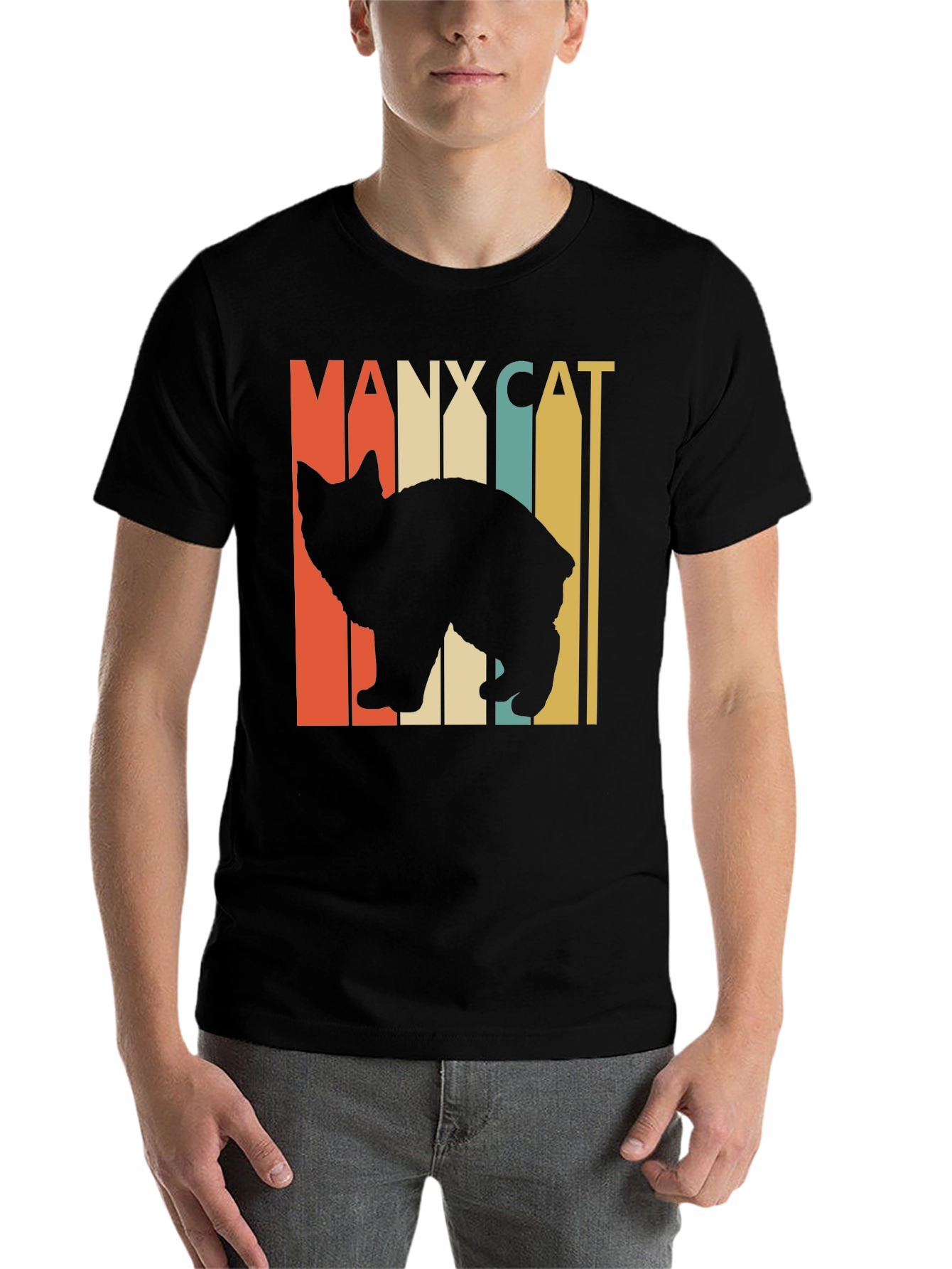 Black Manx Cat Retro Style T-Shirt - Vintage Design view 7