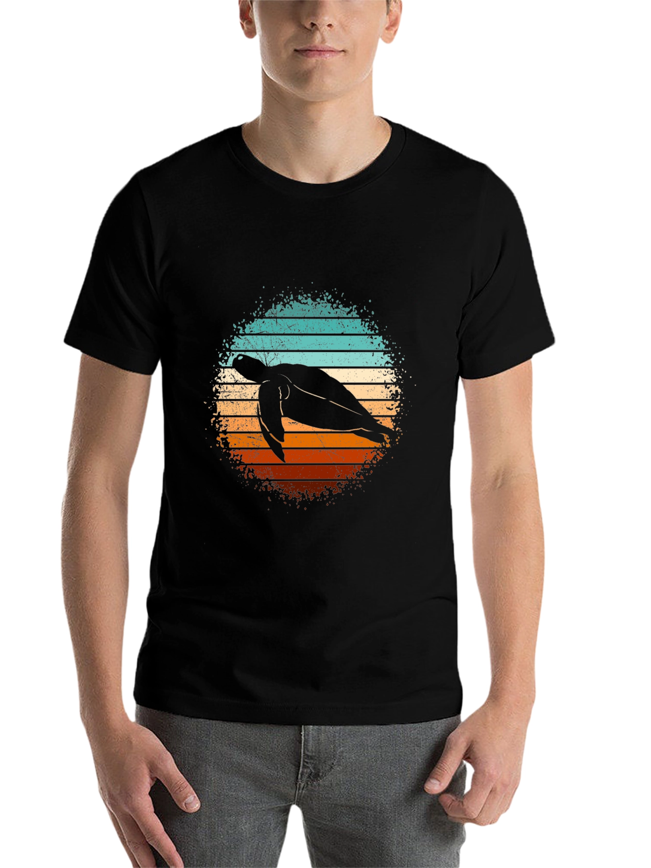 Black Retro Turtle T-Shirt - Vintage Sunset Design view 7