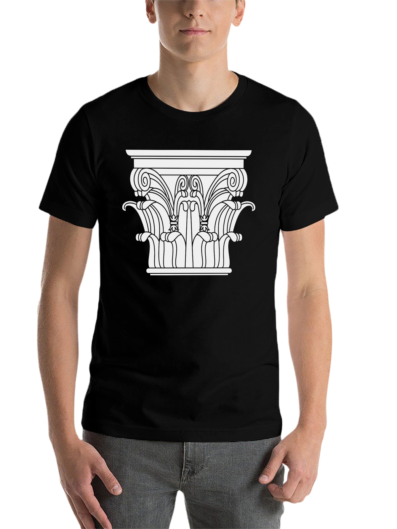 Black Ancient Column Graphic Tee - Black Cotton Blend view 7