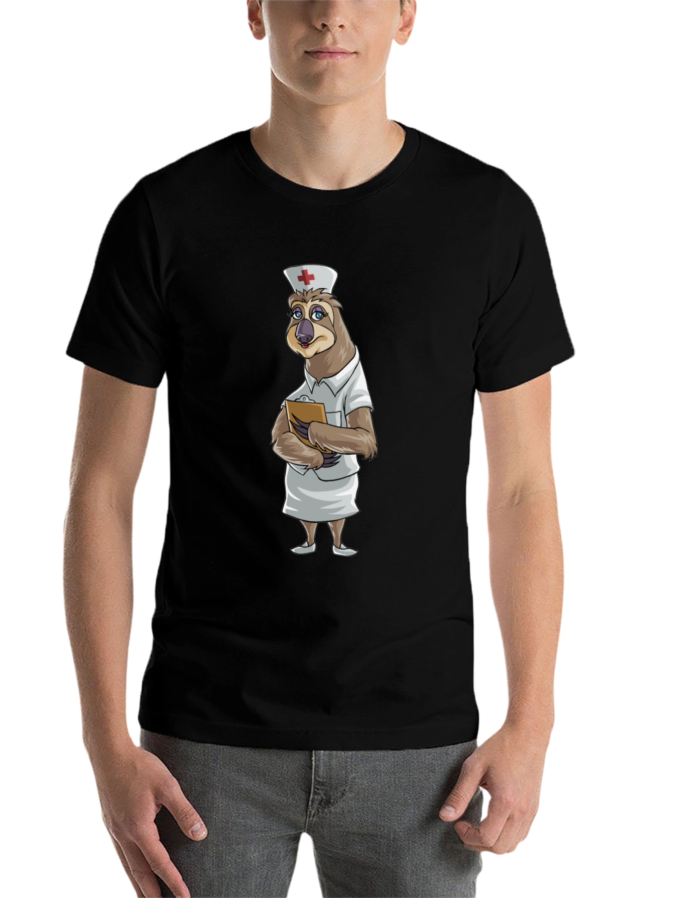 Black Sloth Nurse T-Shirt - Funny Cartoon Animal Tee view 7