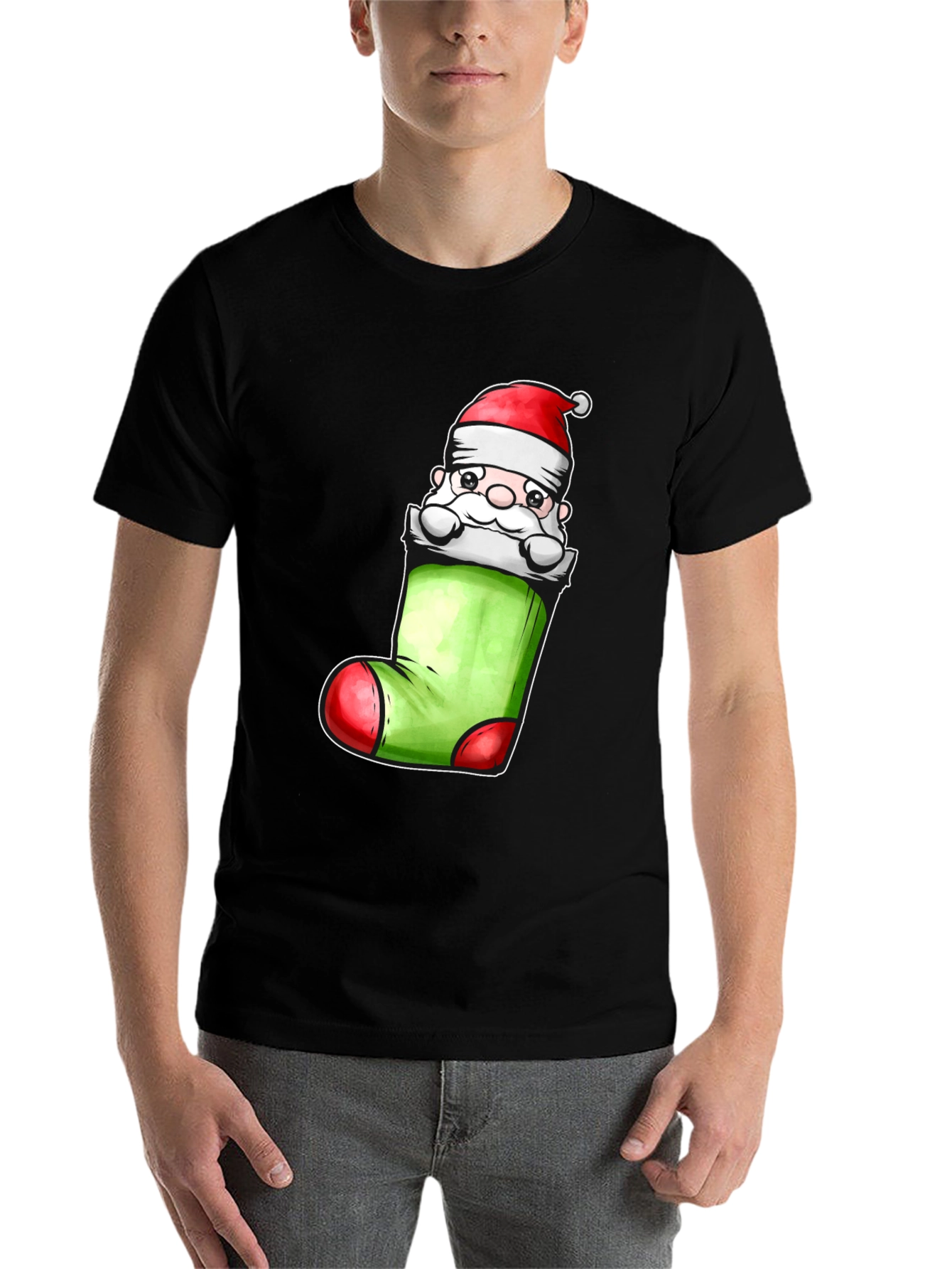 Black Santa in Stocking Graphic Tee view 7