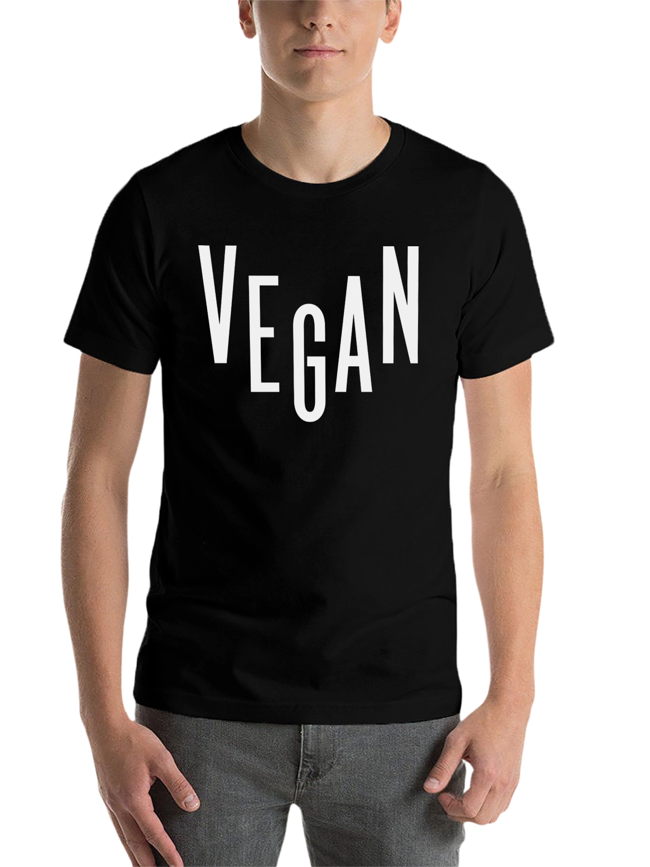 Black Vegan Statement T-Shirt - Bold White Lettering view 7