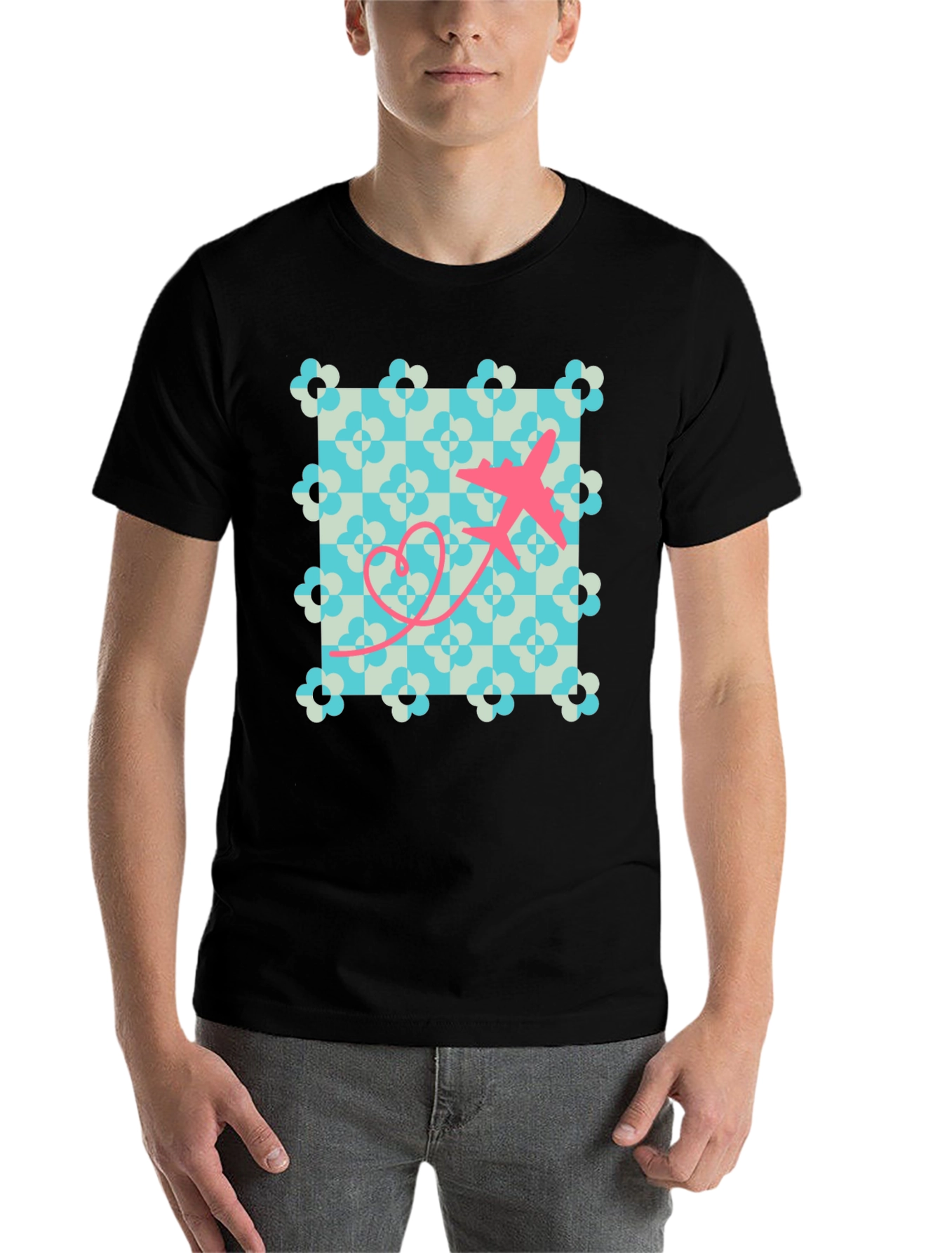 Black Retro Airplane Heart T-Shirt view 7
