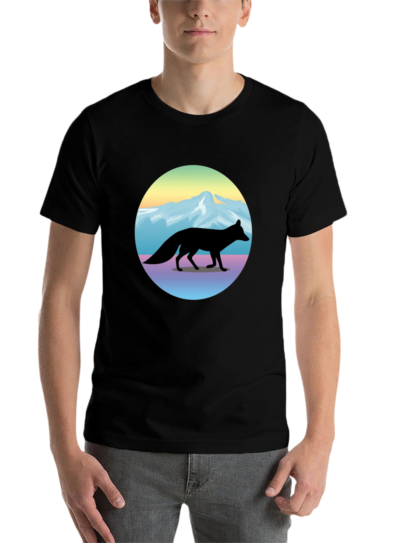 Black Fox Mountainscape Graphic T-Shirt - Unisex Black Tee view 7