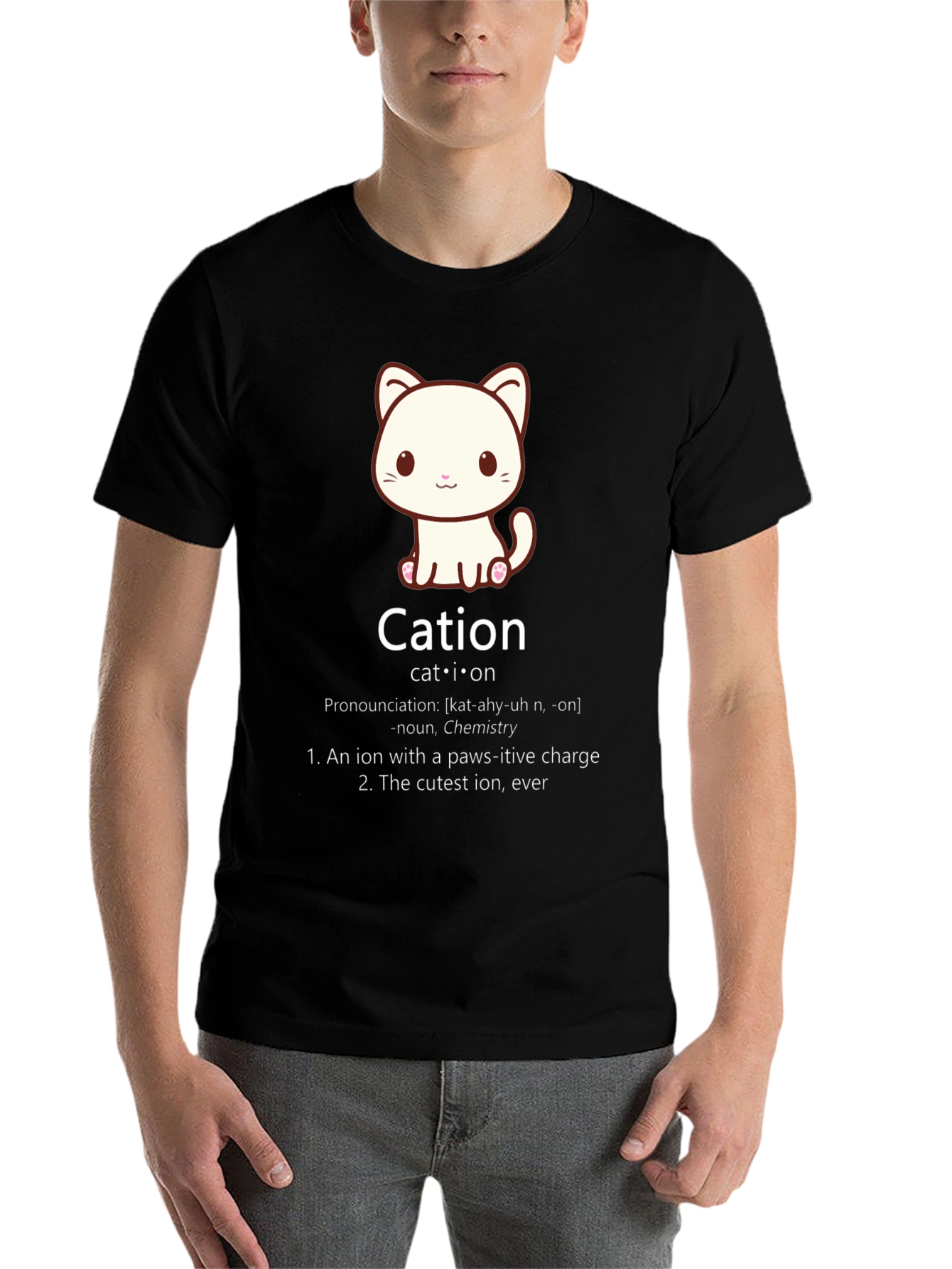 Black Cation Cat Pun T-Shirt Funny Chemistry Science Tee view 7