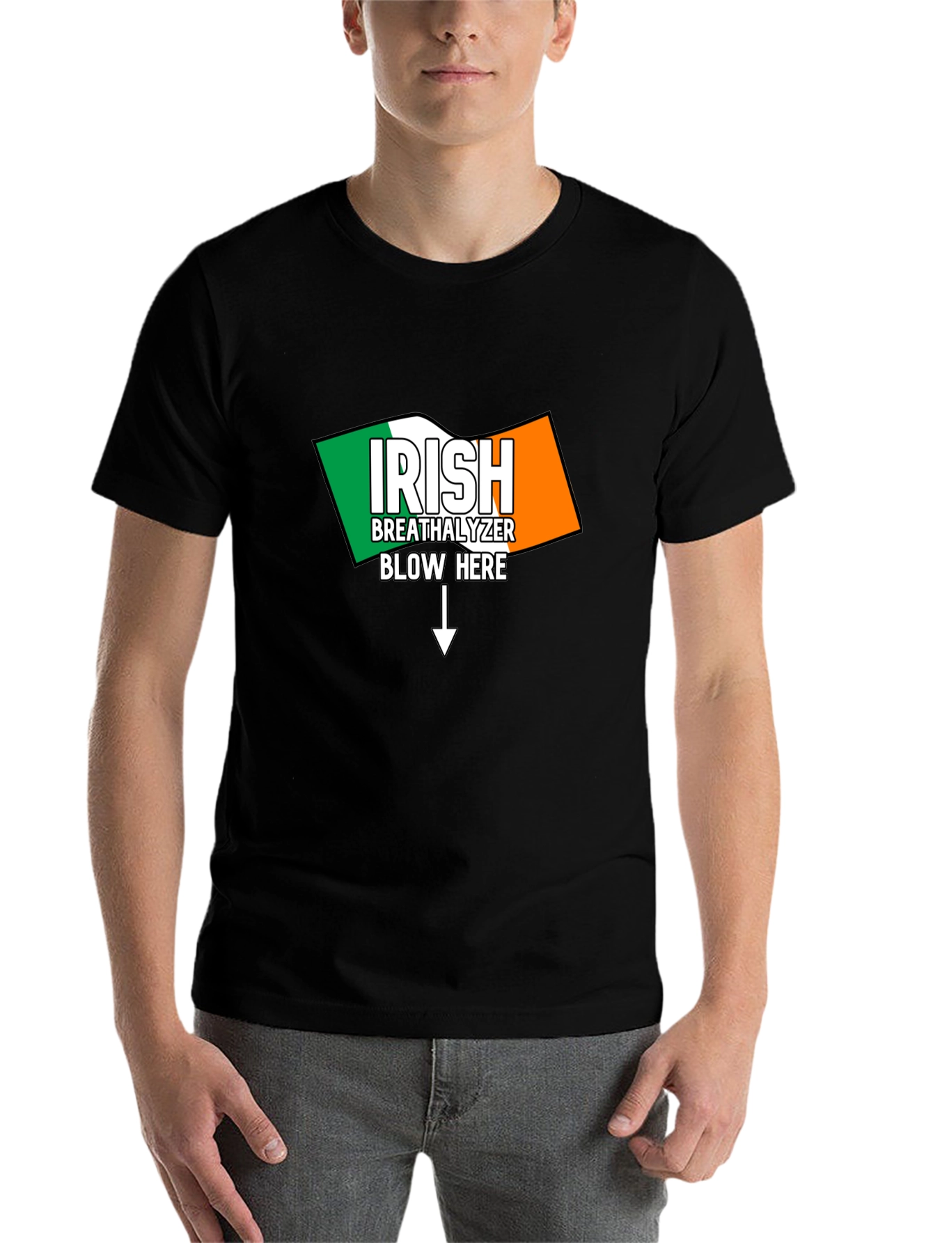 Black Irish Breathalyzer Blow Here T-Shirt view 7
