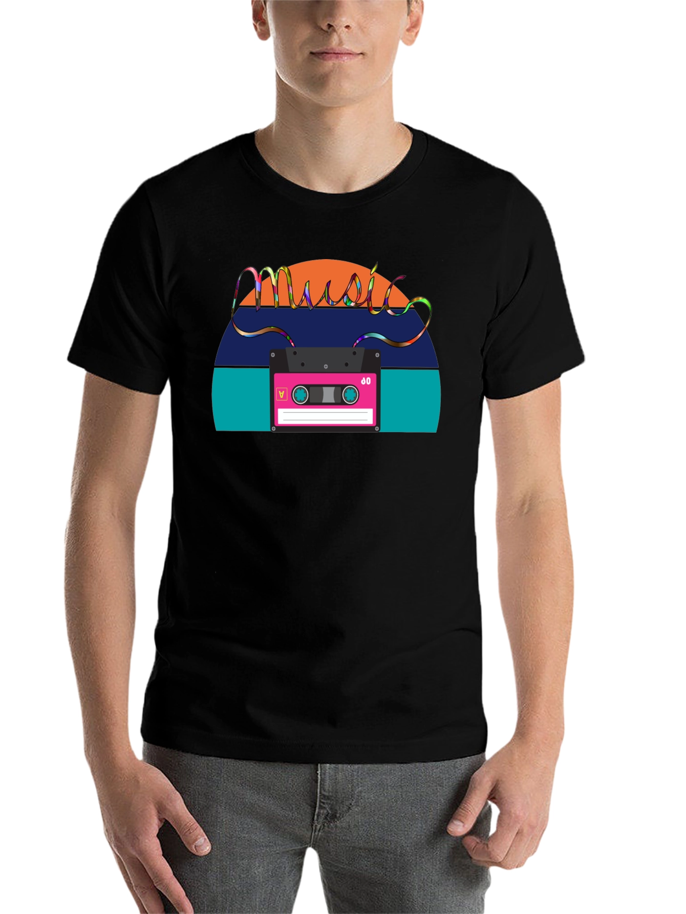 Black Retro Music Cassette T-Shirt - Vintage 80s Style view 7