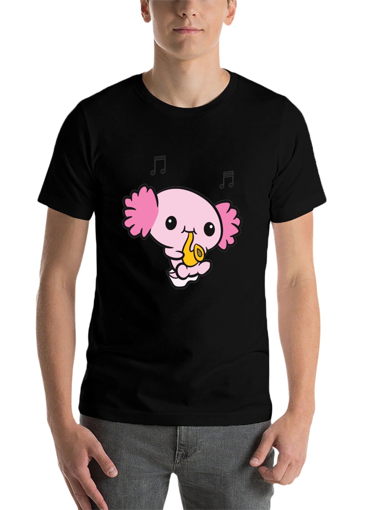 Black Axolotl Saxophone Black T-Shirt view 7