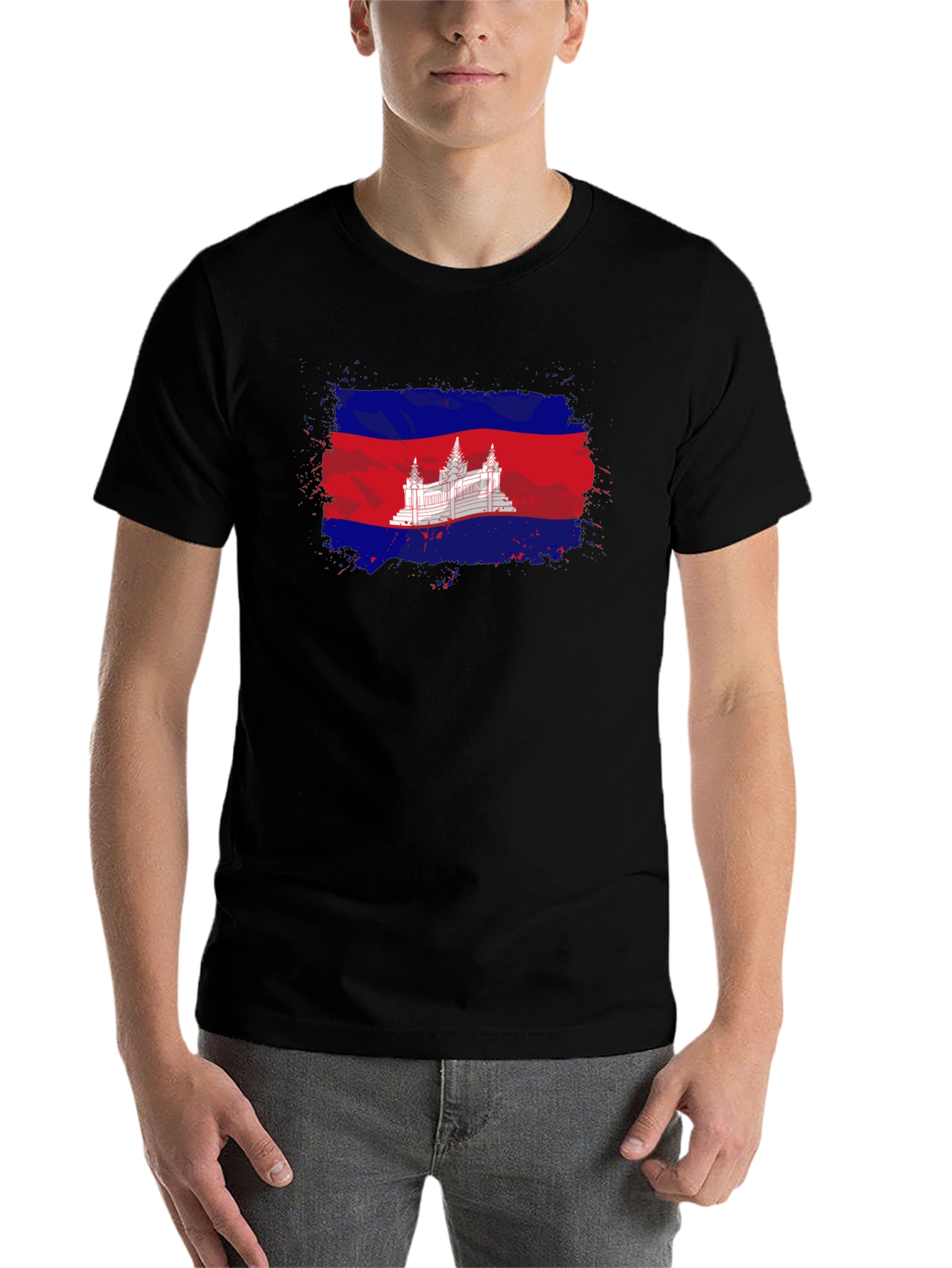 Black Cambodia Flag T-Shirt: Distressed Graphic Tee view 7