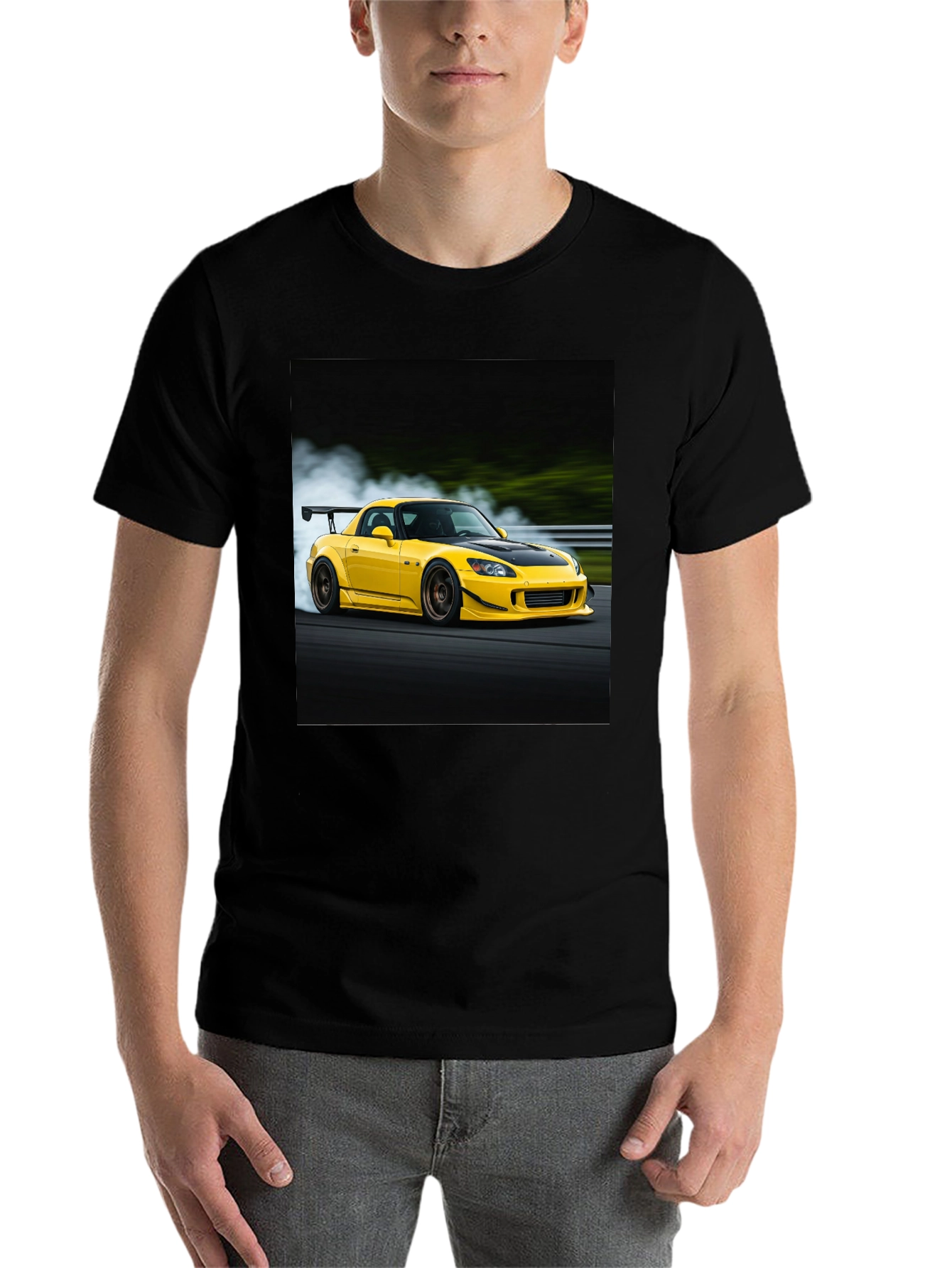 Black Yellow Car Graphic Tee - Black Cotton Blend view 7