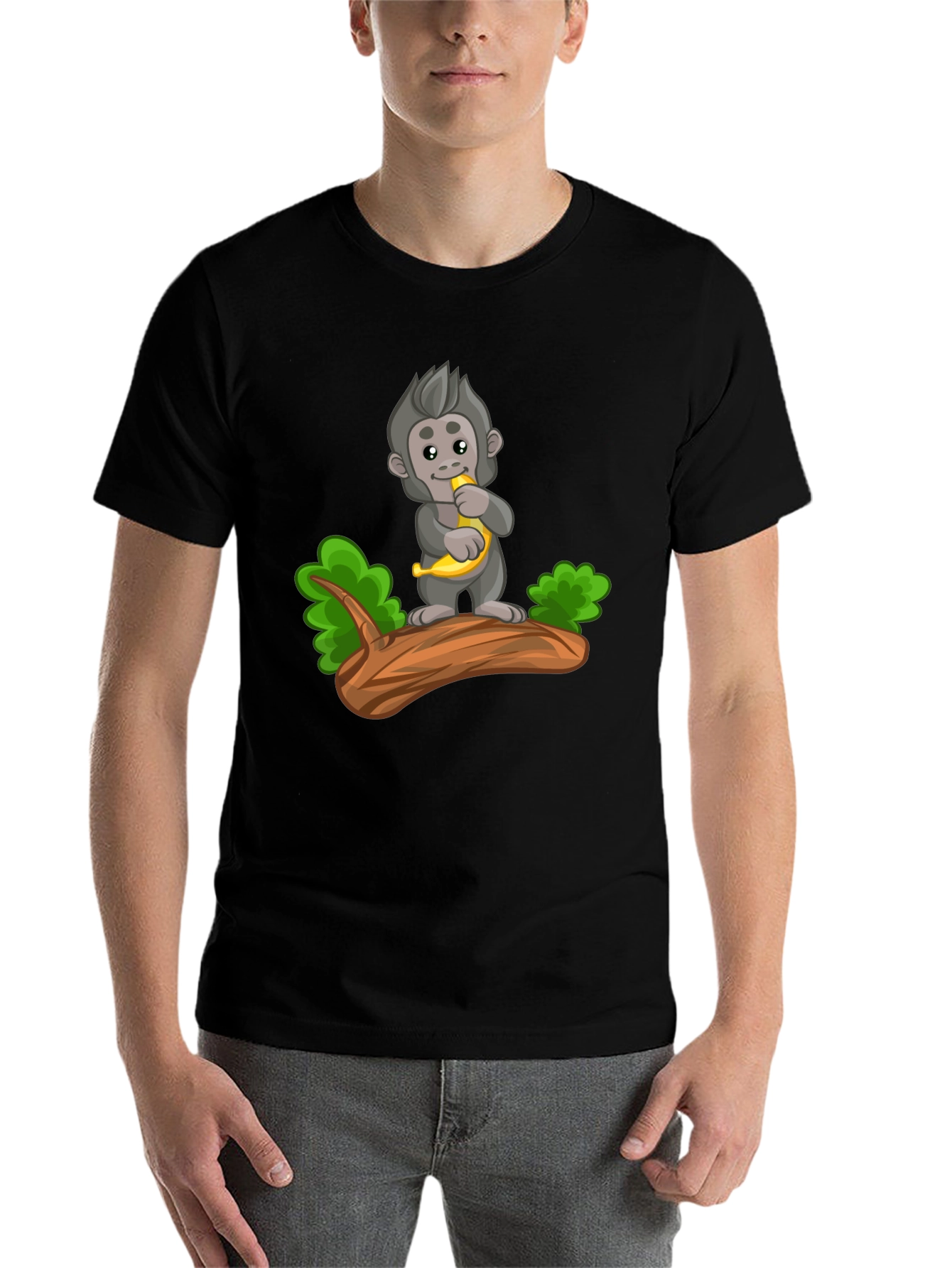 Black Monkey Banana Cartoon Black T-Shirt view 7