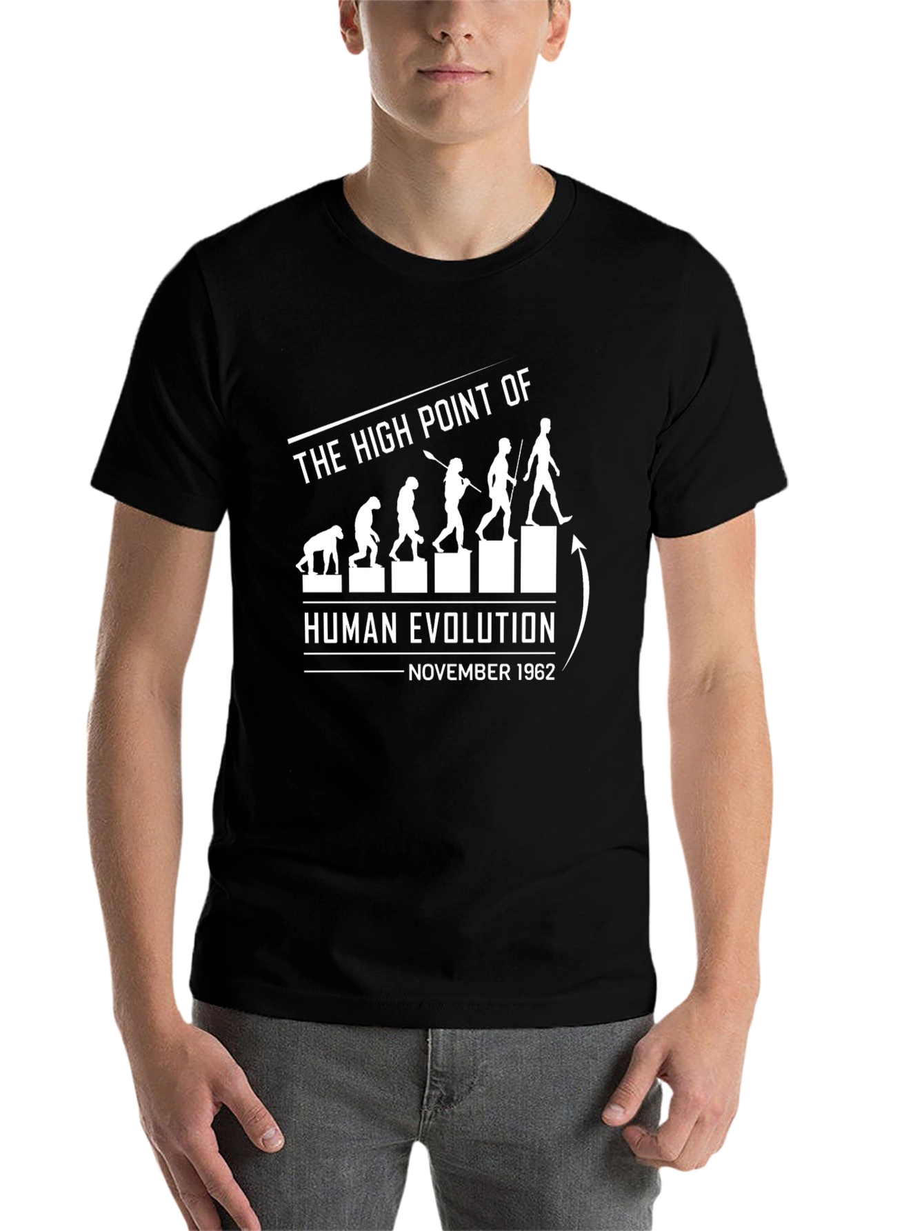 Black Evolution November 1962 Men's Black T-Shirt view 7
