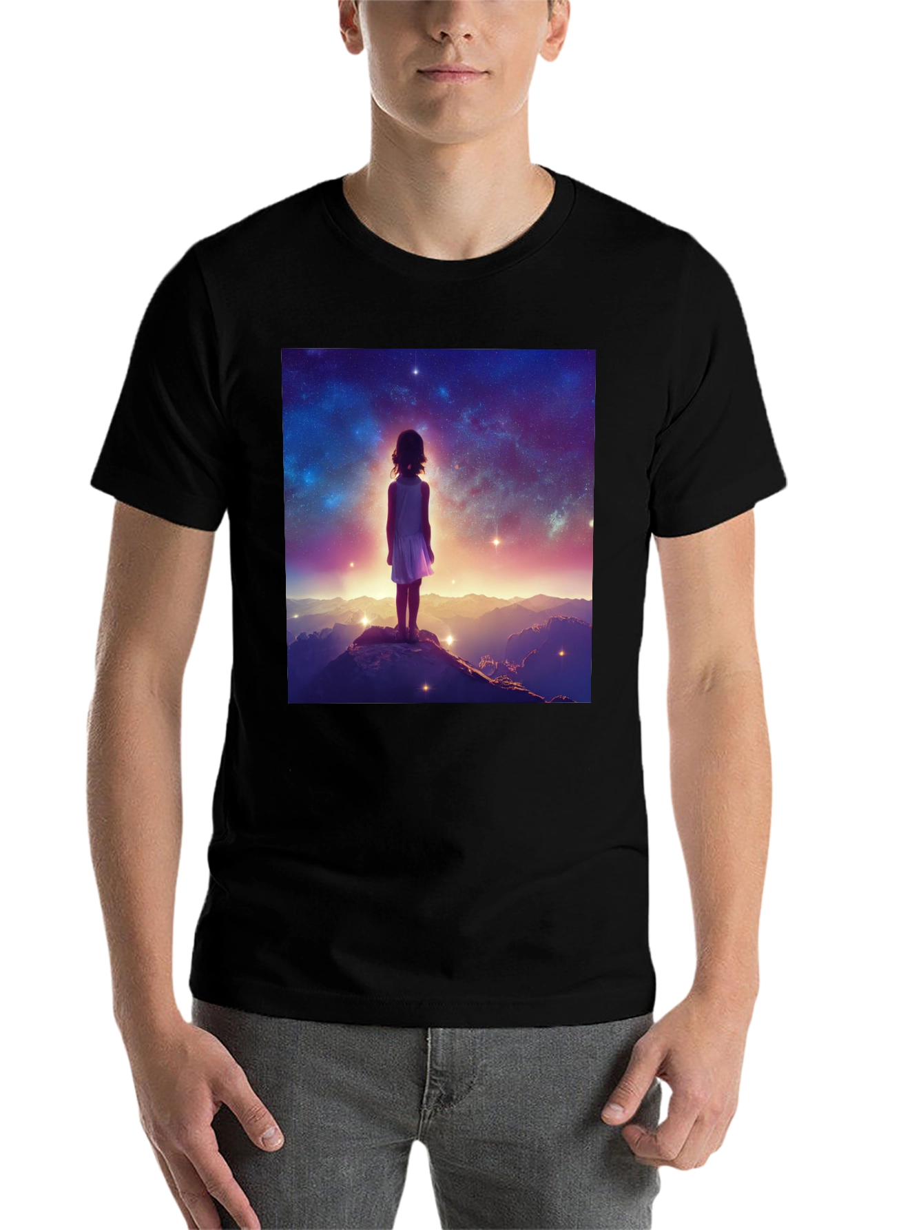 Black Cosmic Dreamer Graphic Tee - Black Cotton Blend view 7